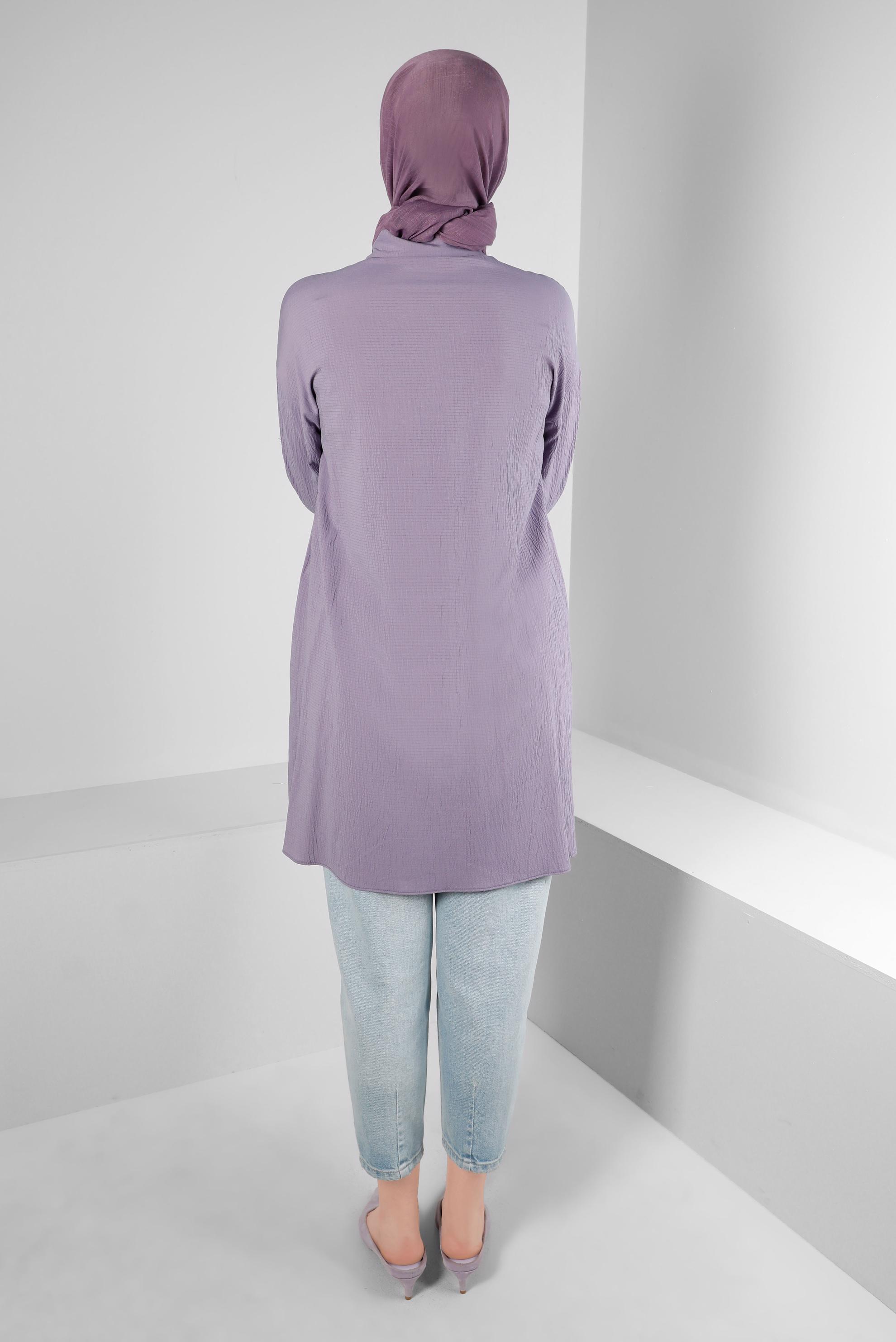 Tesettür giyim MÜRDÜM KOLU BÜZGÜLÜ GÖMLEK TUNİK 43604