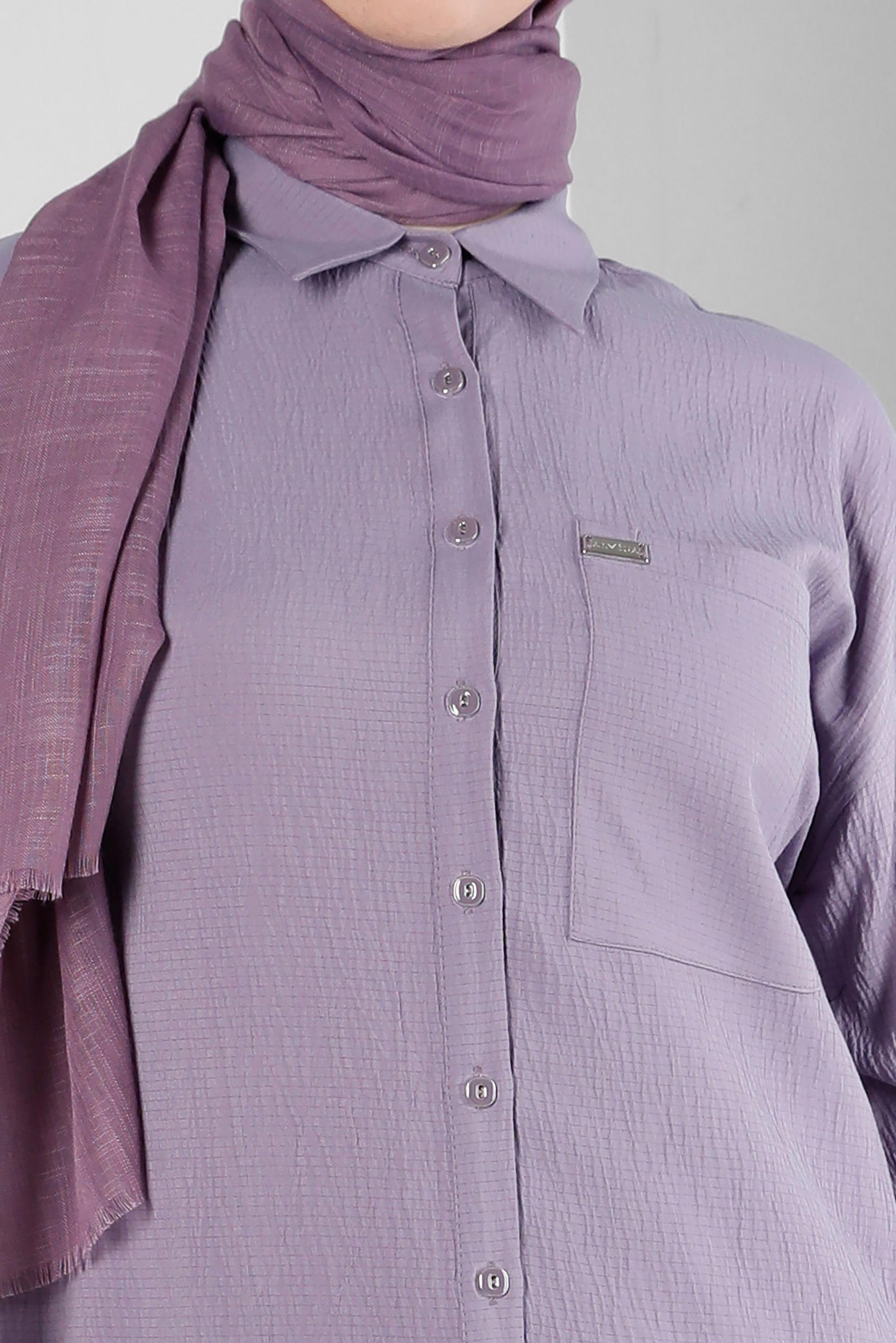 Tesettür giyim MÜRDÜM KOLU BÜZGÜLÜ GÖMLEK TUNİK 43604