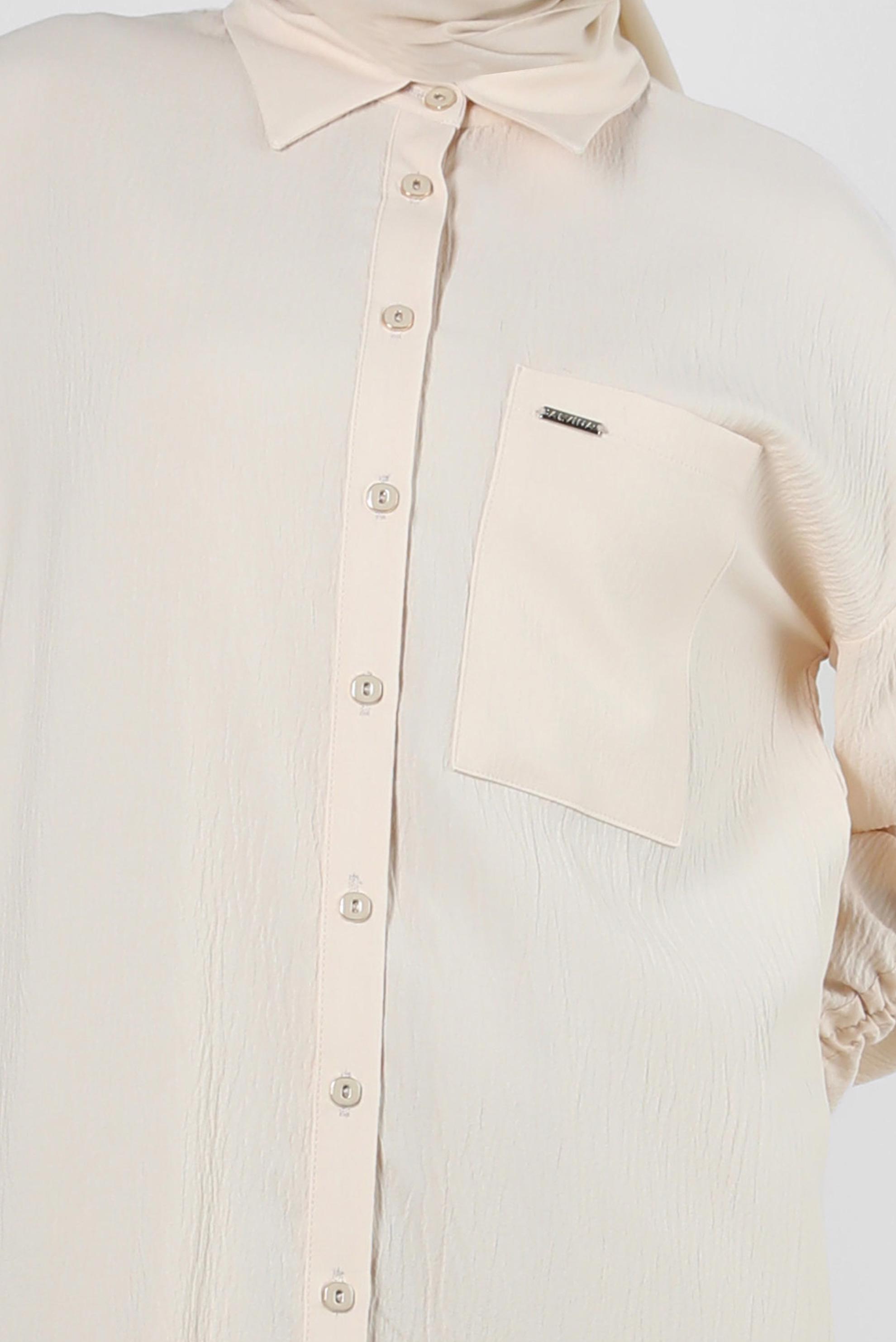 Tesettür giyim EKRU KOLU BÜZGÜLÜ GÖMLEK TUNİK 43604