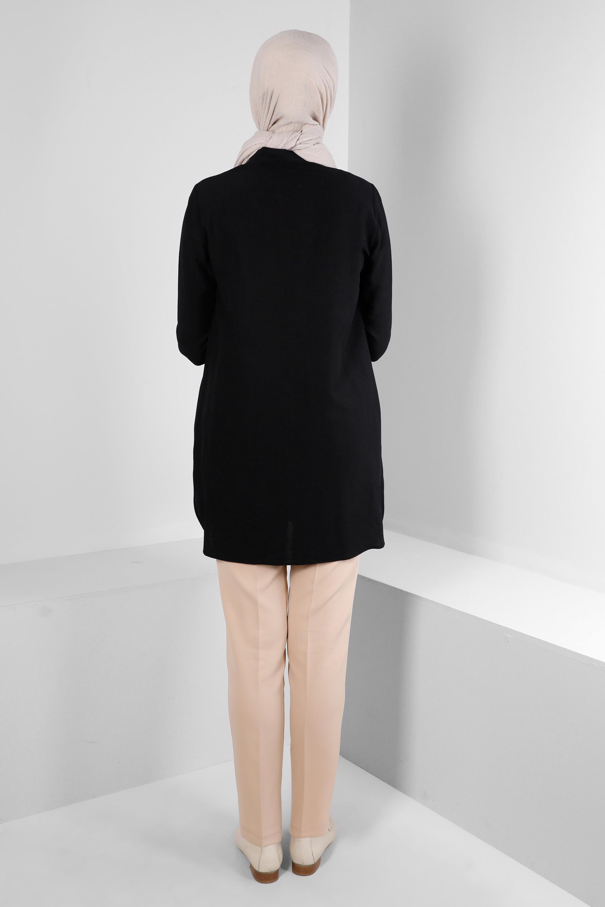 Tesettür giyim SİYAH DİKİŞ DETAYLI GÖMLEK TUNİK 43605