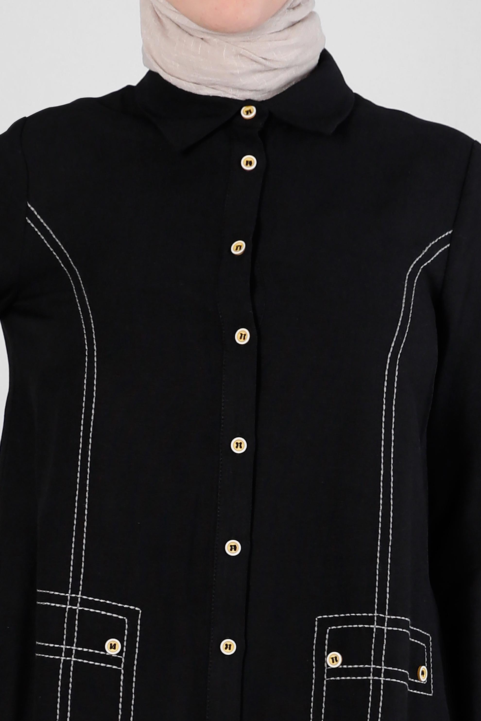 Tesettür giyim SİYAH DİKİŞ DETAYLI GÖMLEK TUNİK 43605