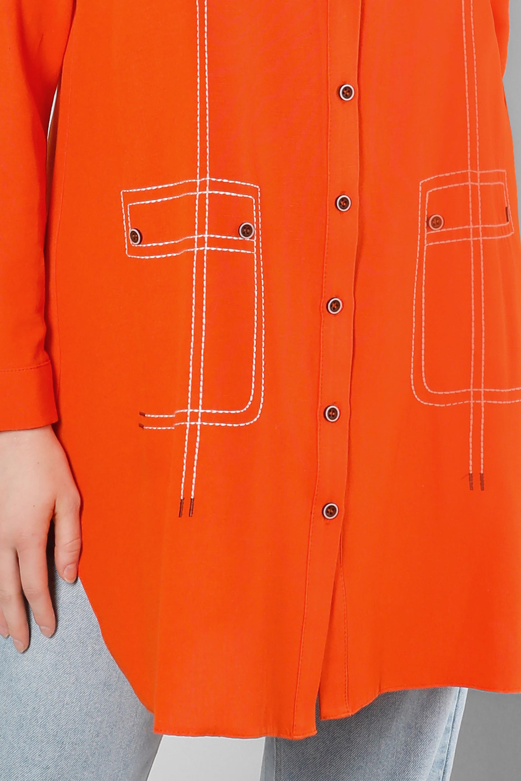 Tesettür giyim TURUNCU DİKİŞ DETAYLI GÖMLEK TUNİK 43605