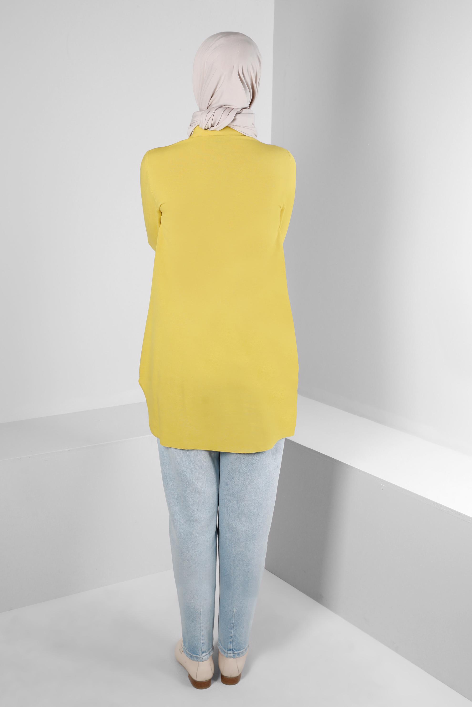 Tesettür giyim SARI DİKİŞ DETAYLI GÖMLEK TUNİK 43605