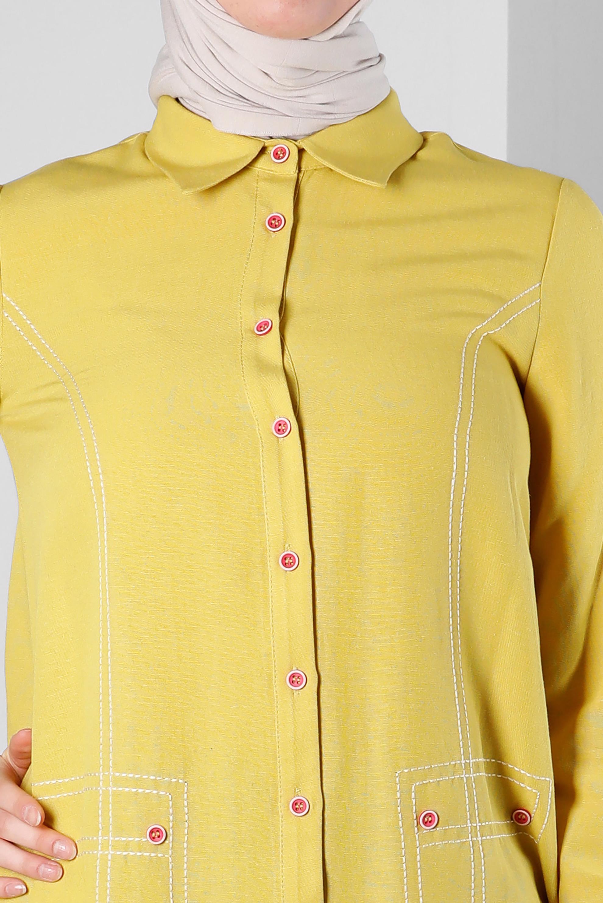 Tesettür giyim SARI DİKİŞ DETAYLI GÖMLEK TUNİK 43605