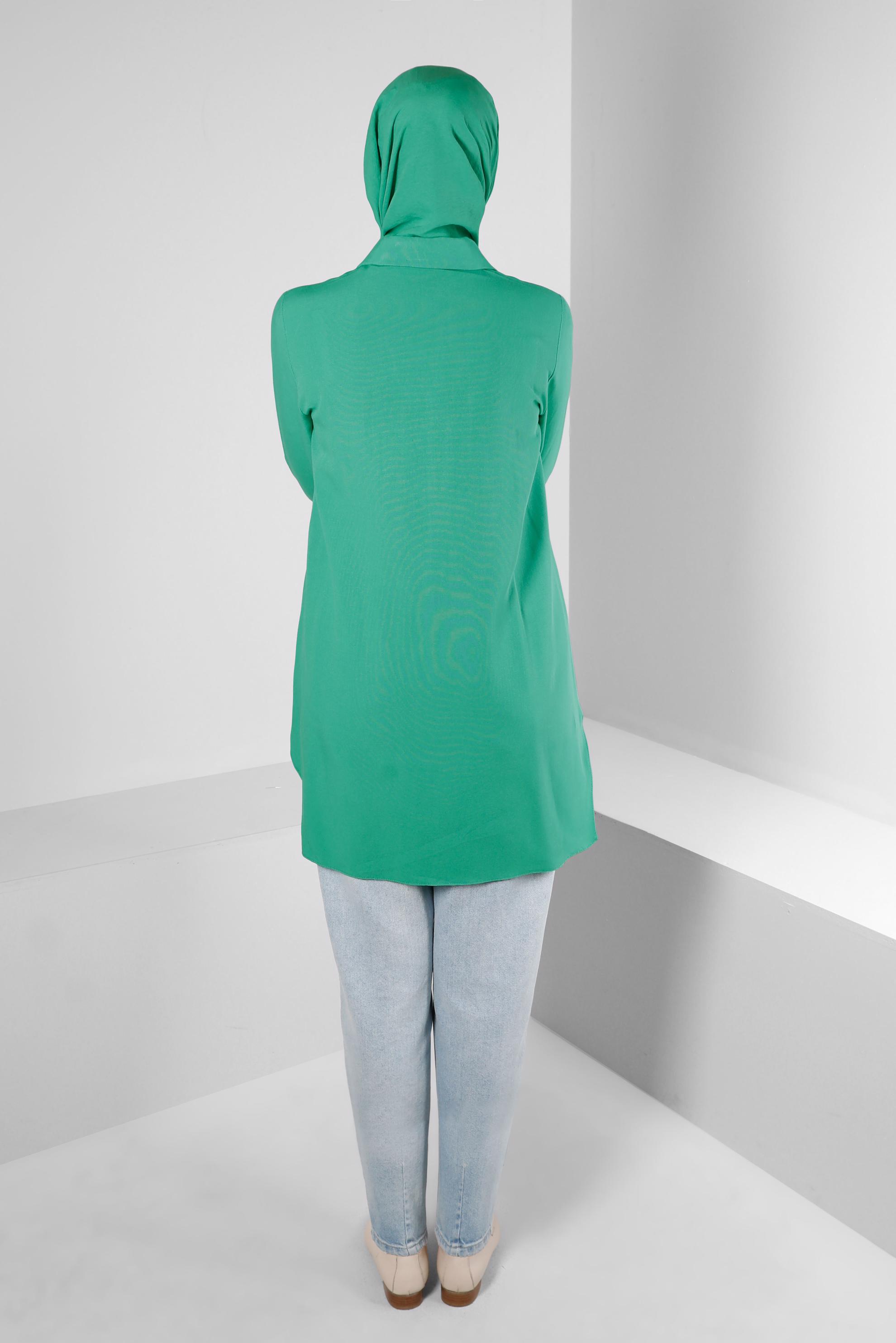 Tesettür giyim YEŞİL DİKİŞ DETAYLI GÖMLEK TUNİK 43605