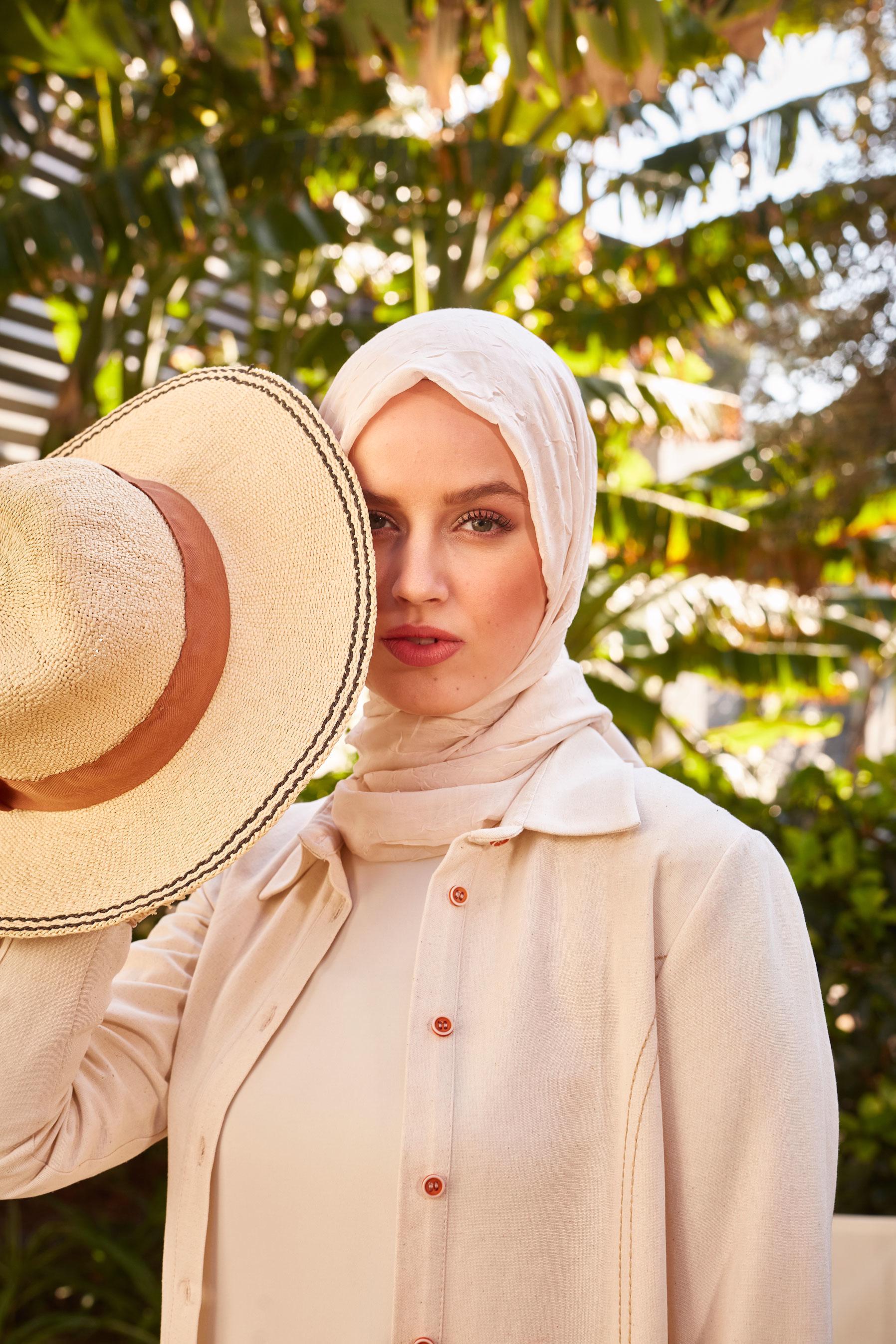 Tesettür giyim EKRU DİKİŞ DETAYLI GÖMLEK TUNİK 43605