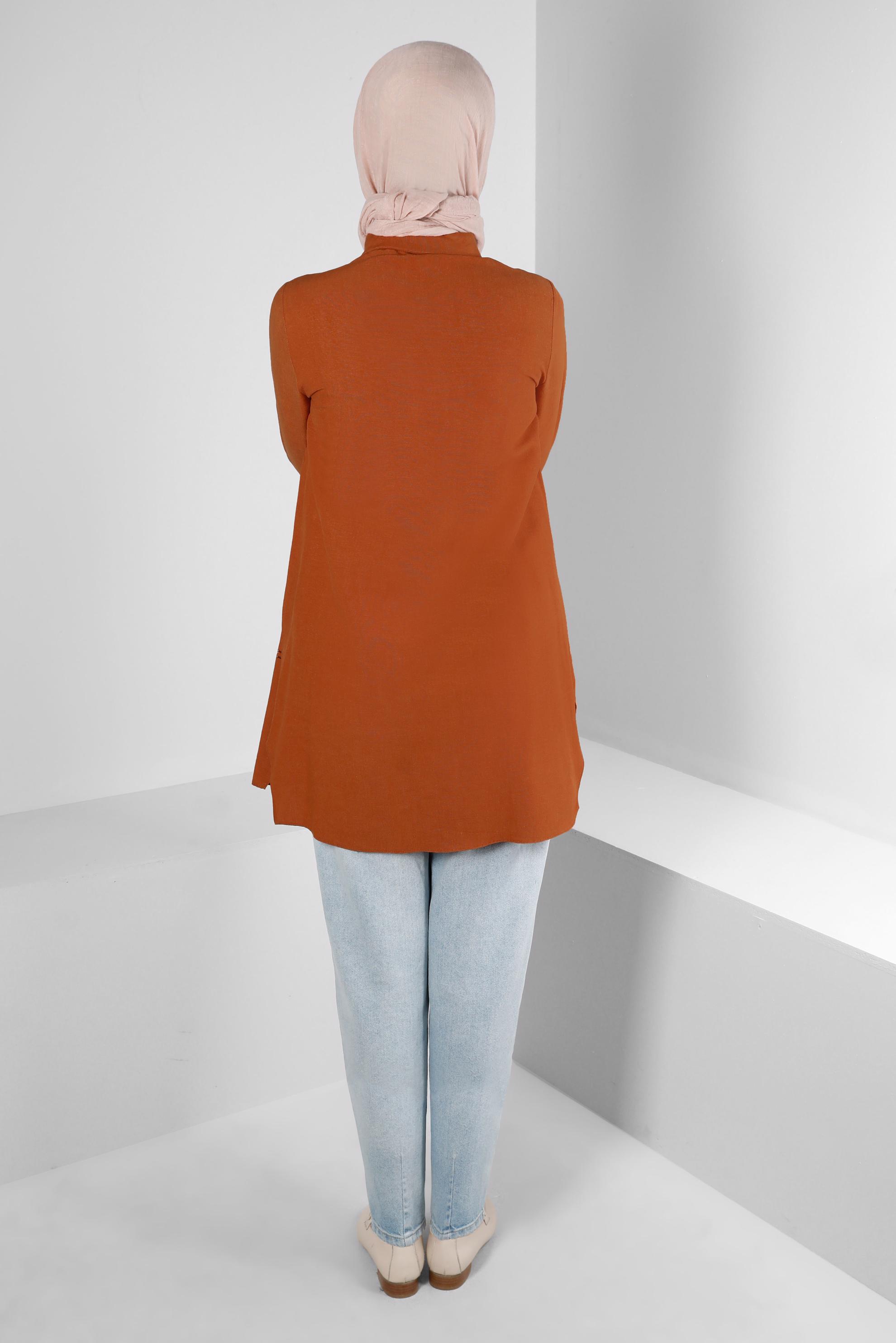 Tesettür giyim TURUNCU DİKİŞ DETAYLI GÖMLEK TUNİK 43605