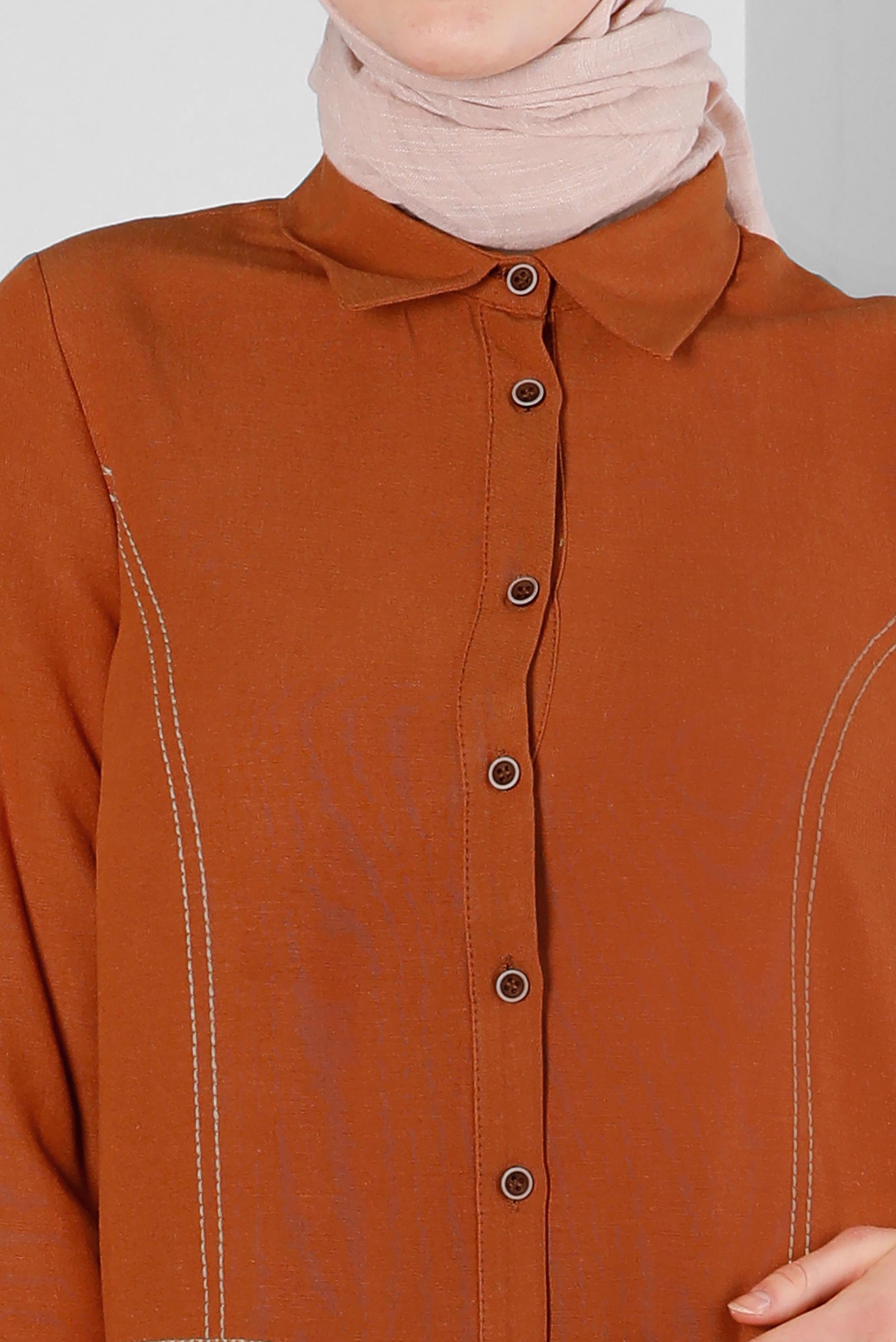 Tesettür giyim TURUNCU DİKİŞ DETAYLI GÖMLEK TUNİK 43605