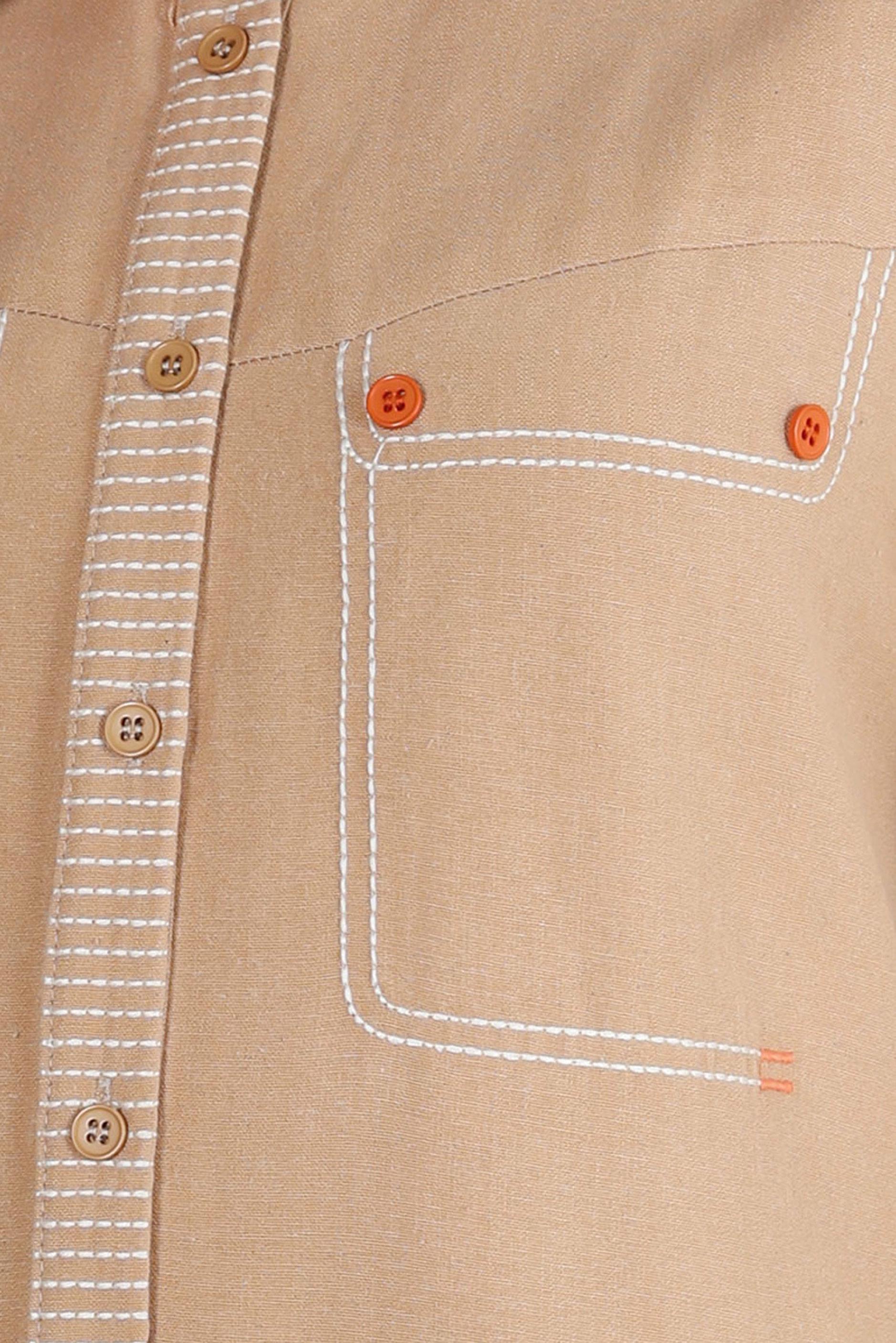 Tesettür giyim KAHVE DİKİŞ DETAYLI DÜĞMELİ KETEN TUNİK 43606