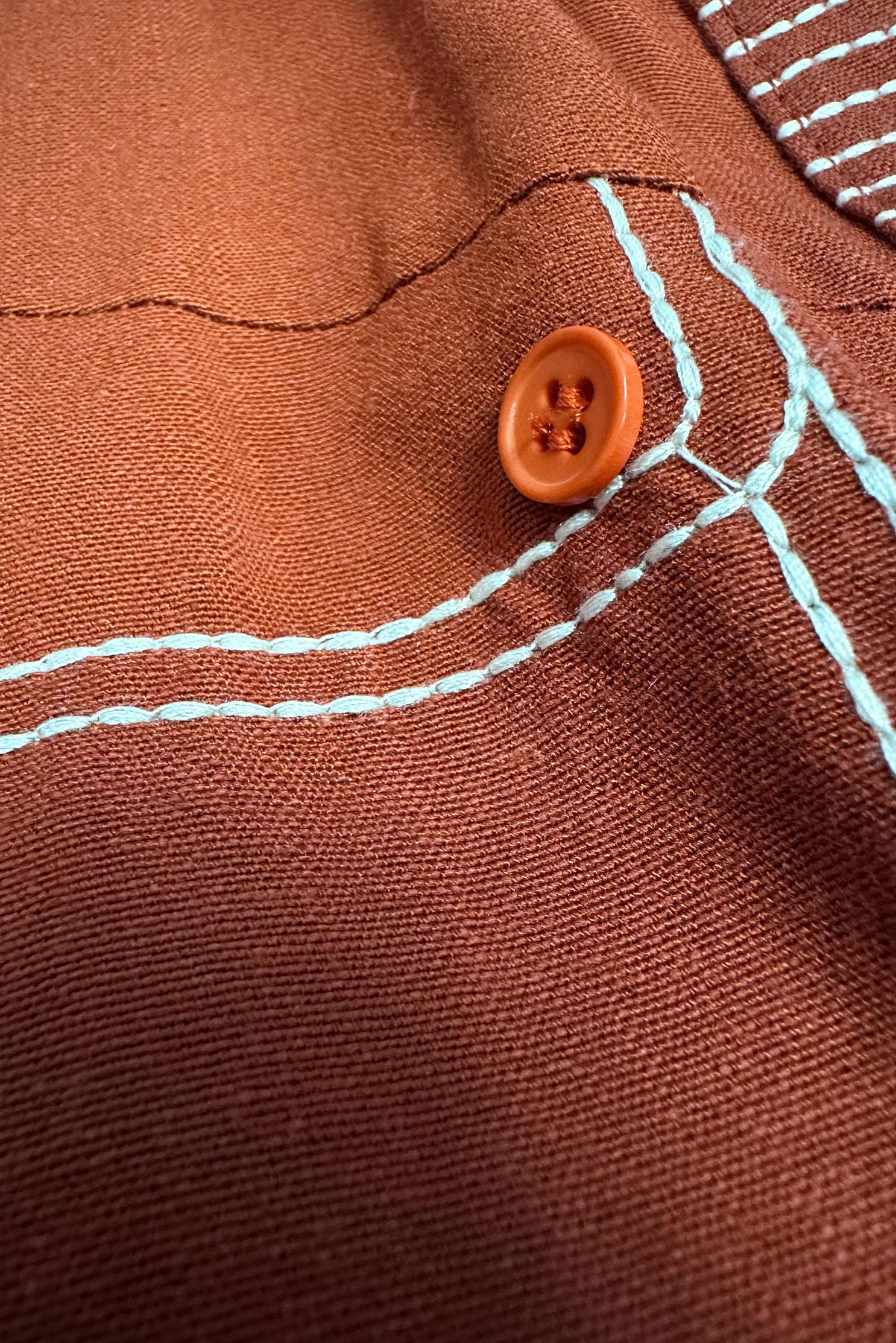 Tesettür giyim TURUNCU DİKİŞ DETAYLI DÜĞMELİ KETEN TUNİK 43606