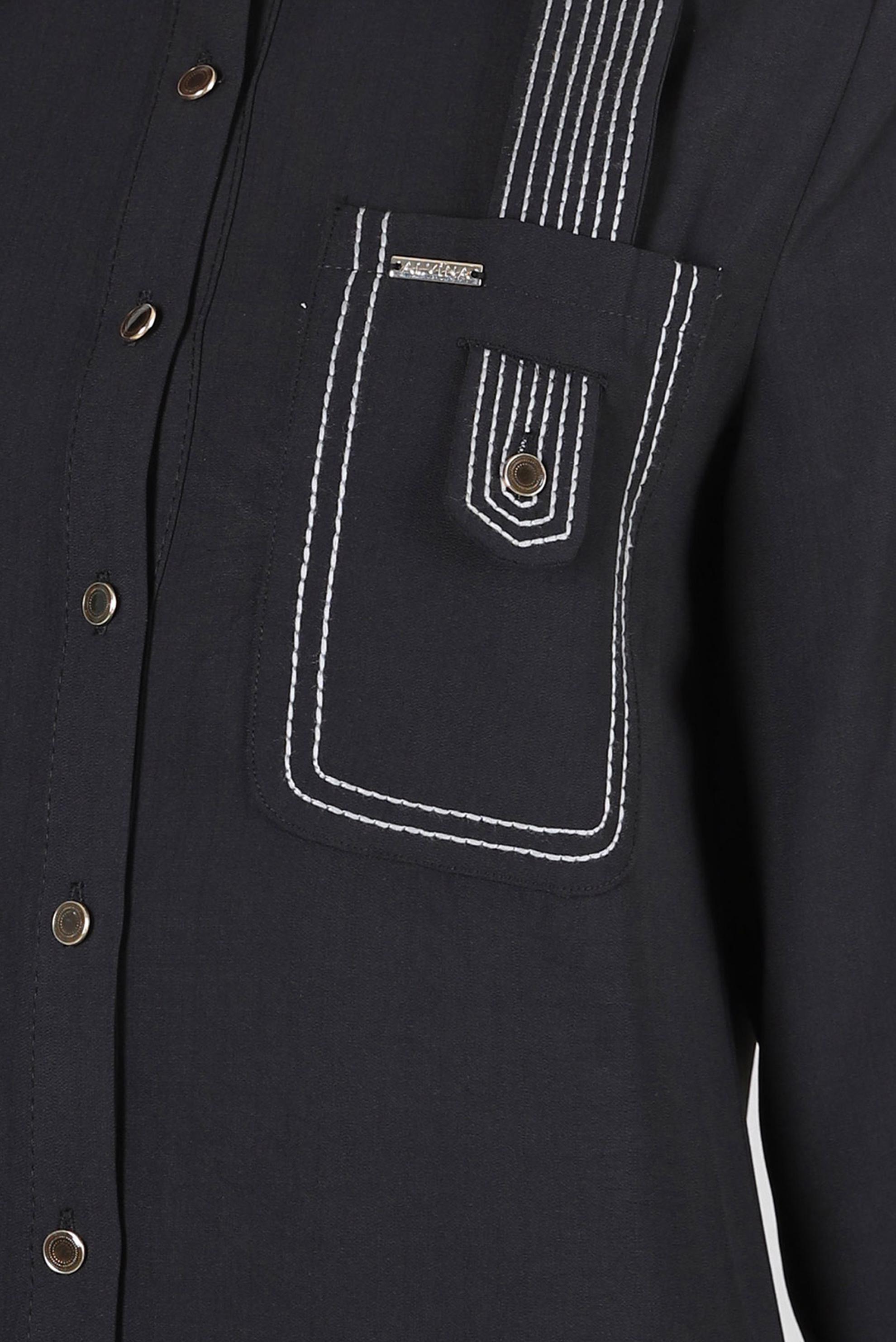 Tesettür giyim SİYAH DİKİŞ DETAYLI DÜĞMELİ UZUN TUNİK 43607