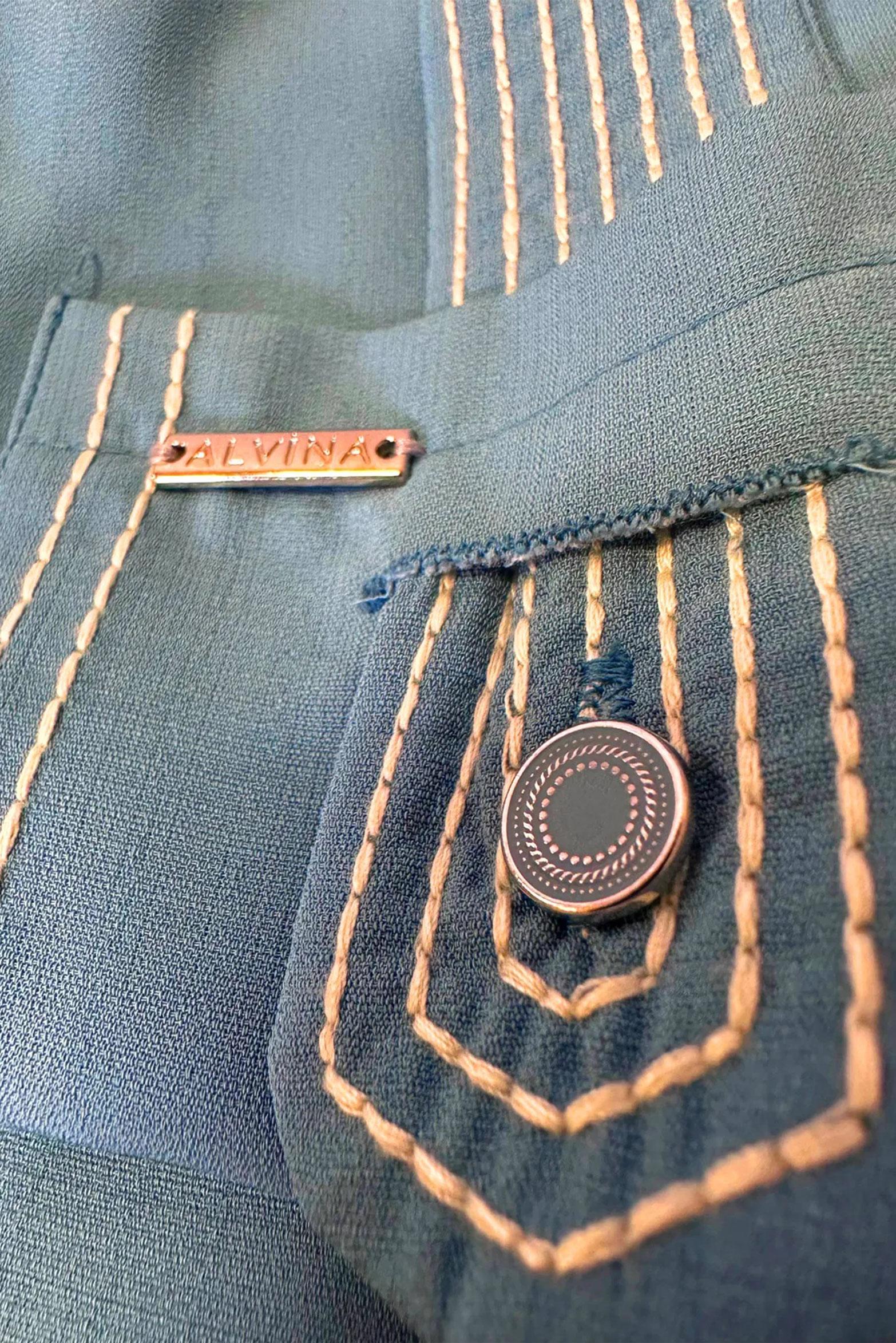 Tesettür giyim MAVİ DİKİŞ DETAYLI DÜĞMELİ UZUN TUNİK 43607