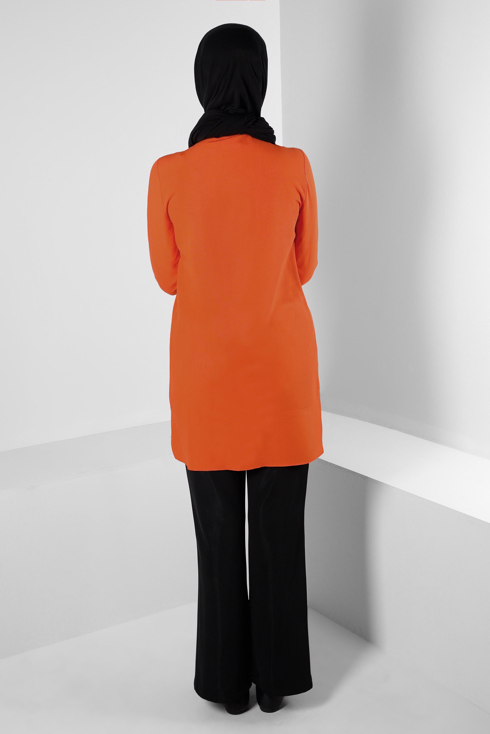 Tesettür giyim TURUNCU DİKİŞ DETAYLI GÖMLEK TUNİK 43608