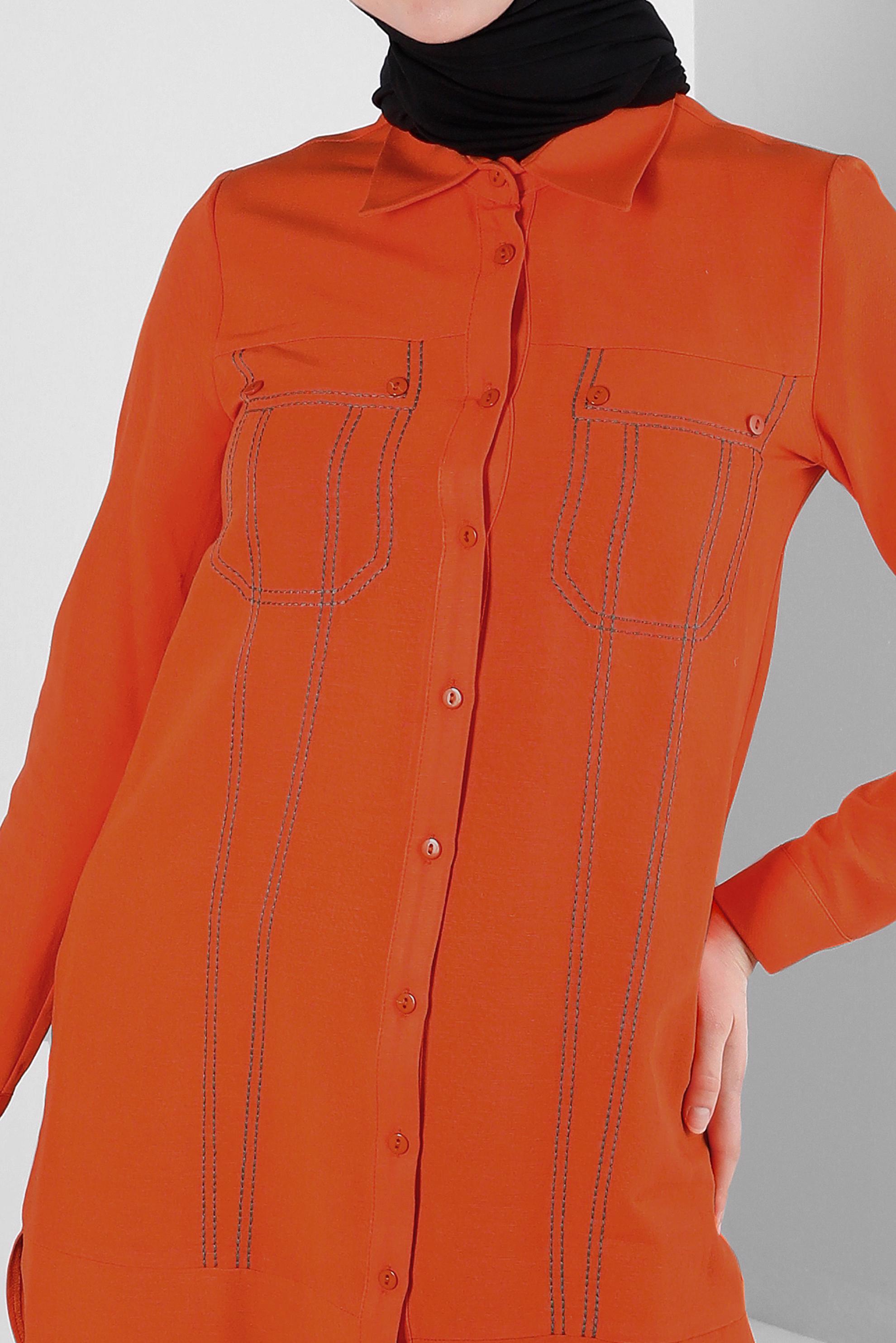 Tesettür giyim TURUNCU DİKİŞ DETAYLI GÖMLEK TUNİK 43608