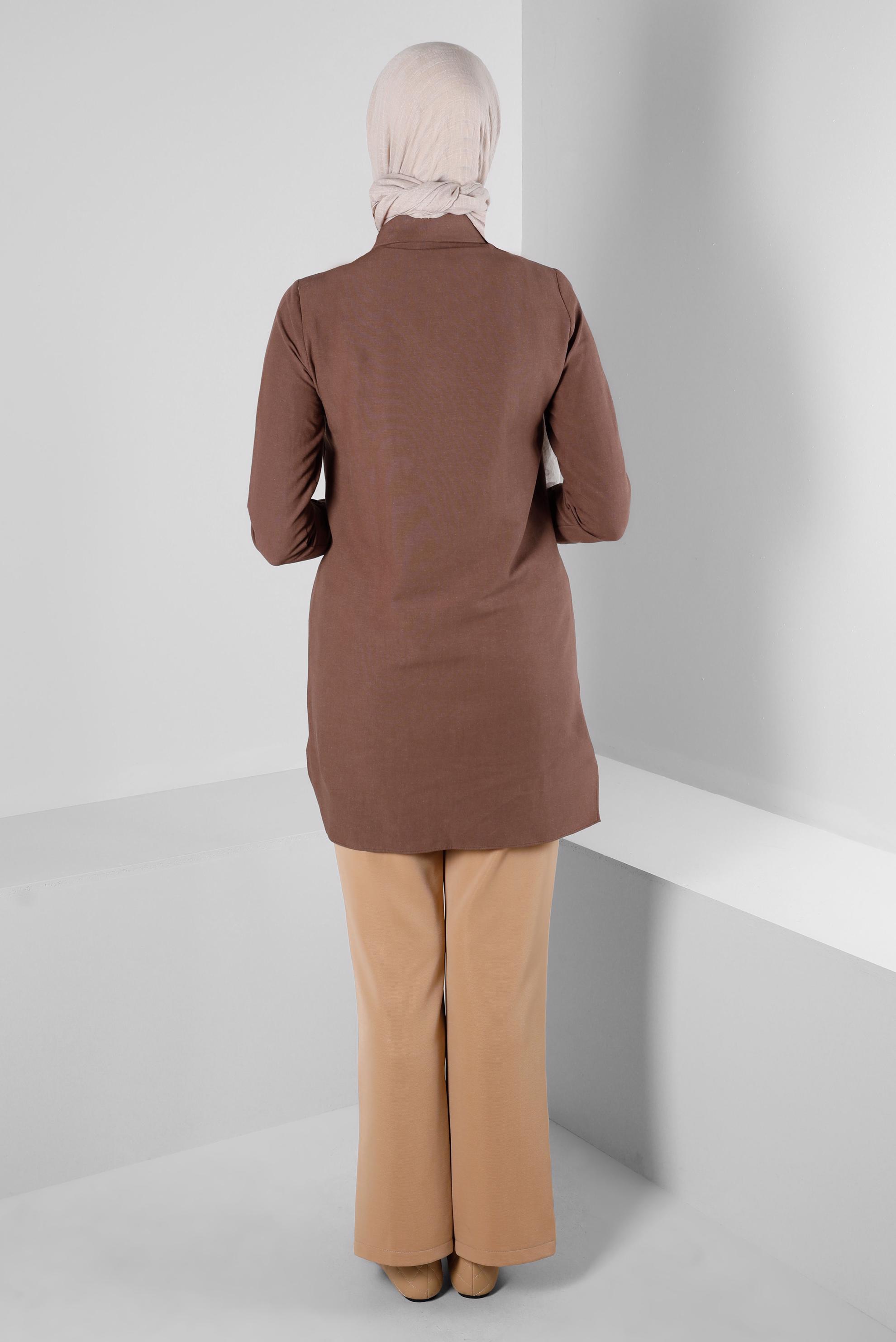 Tesettür giyim KAHVE DİKİŞ DETAYLI GÖMLEK TUNİK 43608