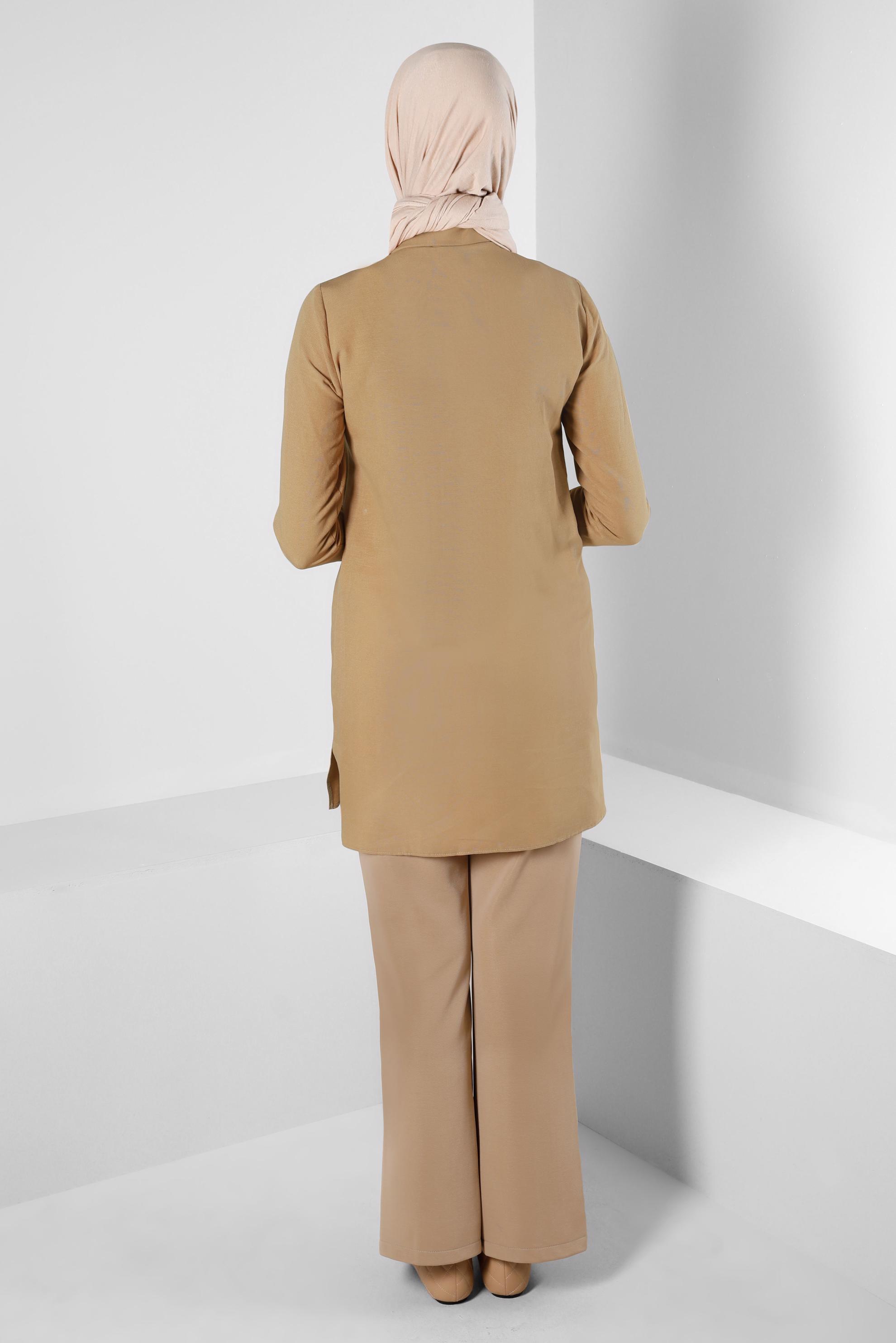 Tesettür giyim KAHVE DİKİŞ DETAYLI GÖMLEK TUNİK 43608