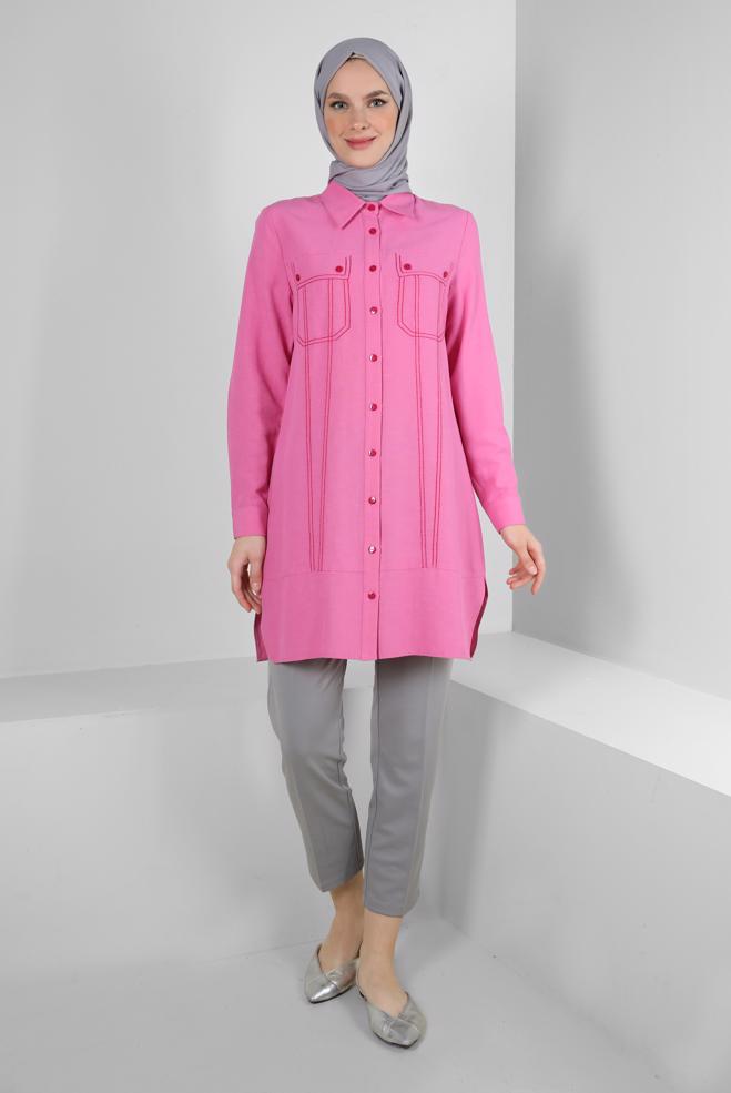 Tesettür giyim  DİKİŞ DETAYLI GÖMLEK TUNİK 43608 - ALVİNA