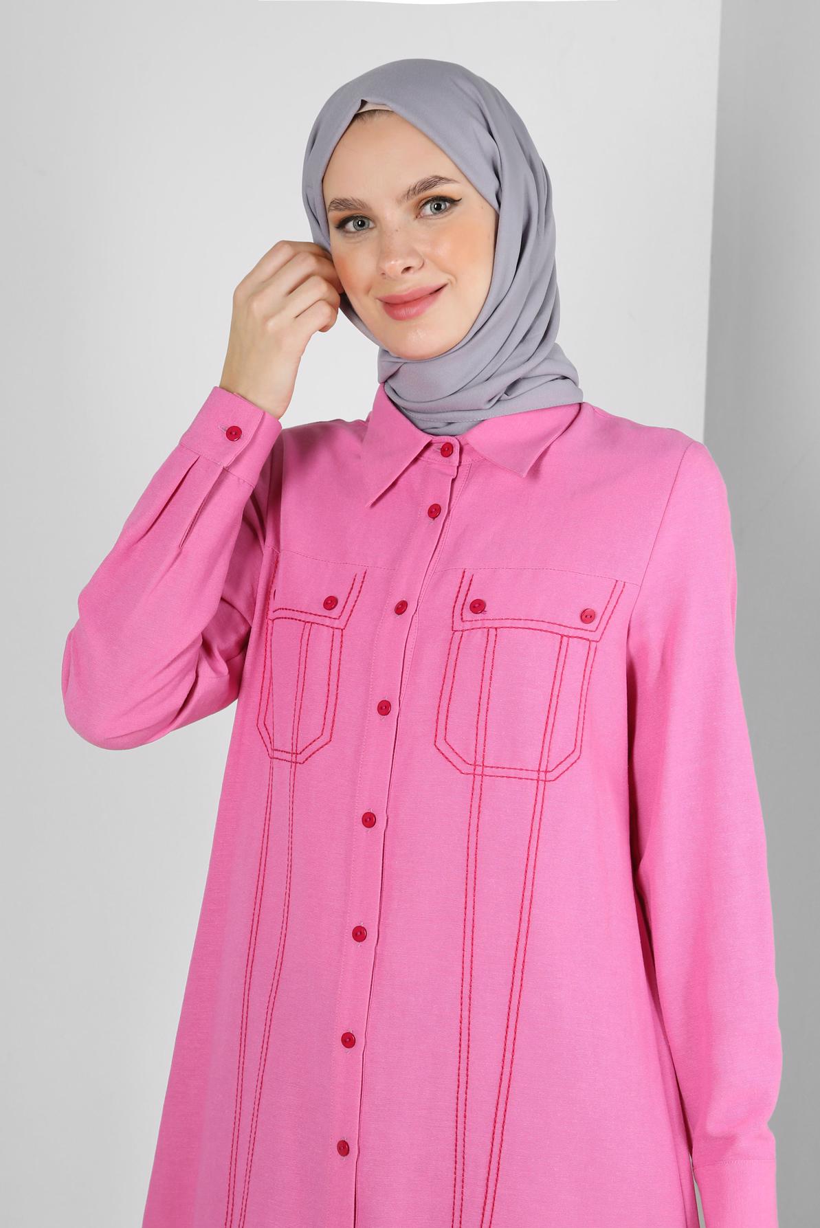 Tesettür giyim FUŞYA DİKİŞ DETAYLI GÖMLEK TUNİK 43608