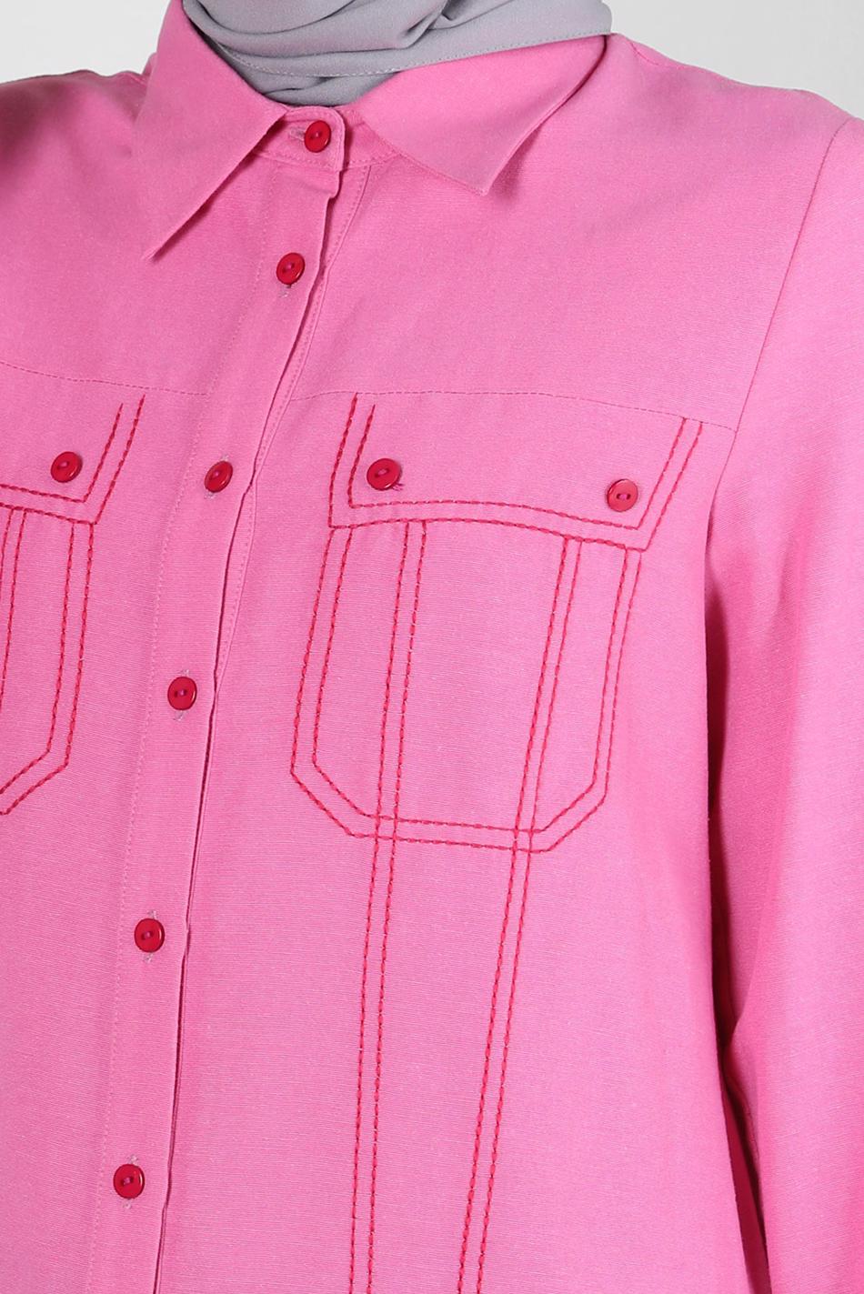 Tesettür giyim FUŞYA DİKİŞ DETAYLI GÖMLEK TUNİK 43608