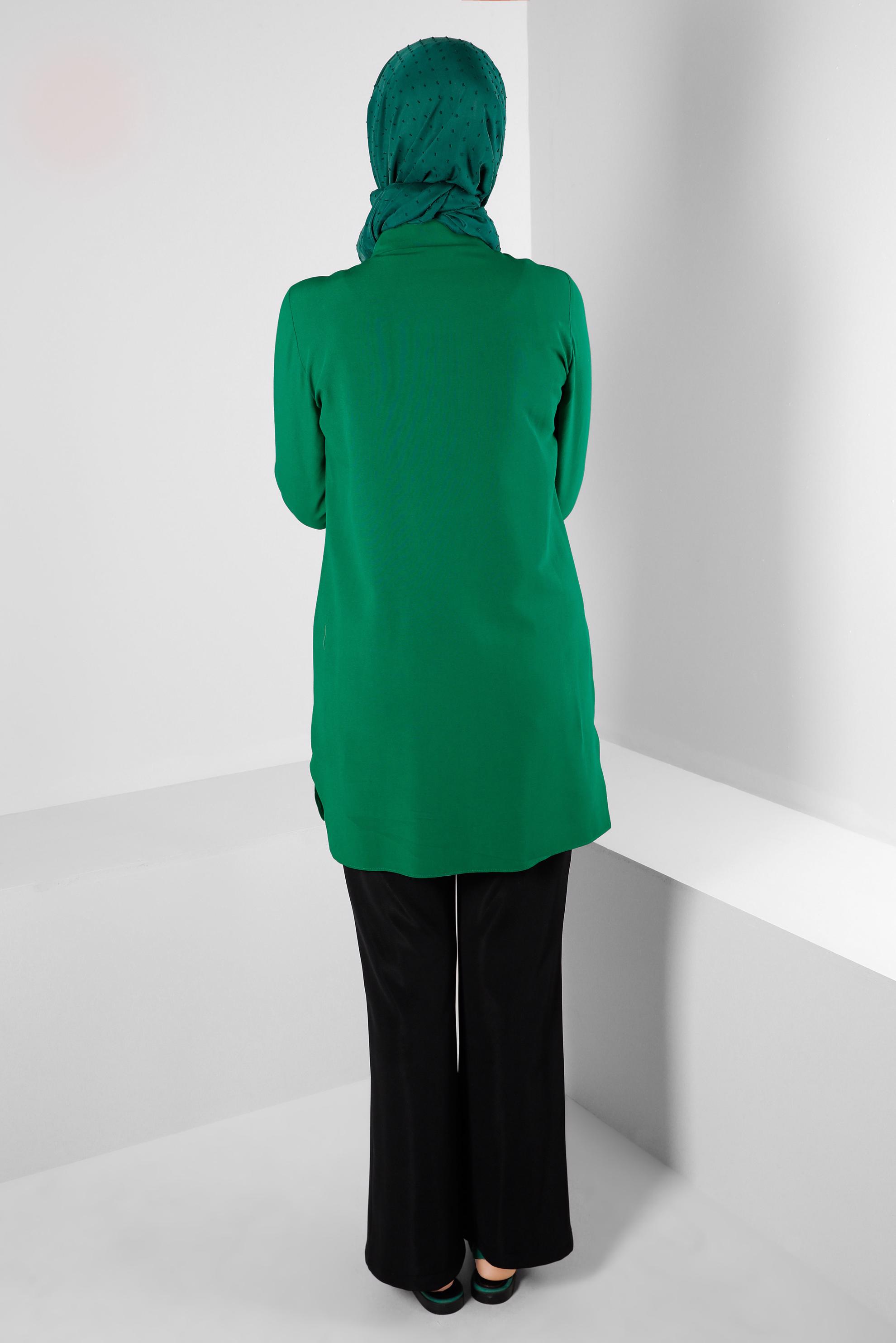 Tesettür giyim YEŞİL DİKİŞ DETAYLI GÖMLEK TUNİK 43608