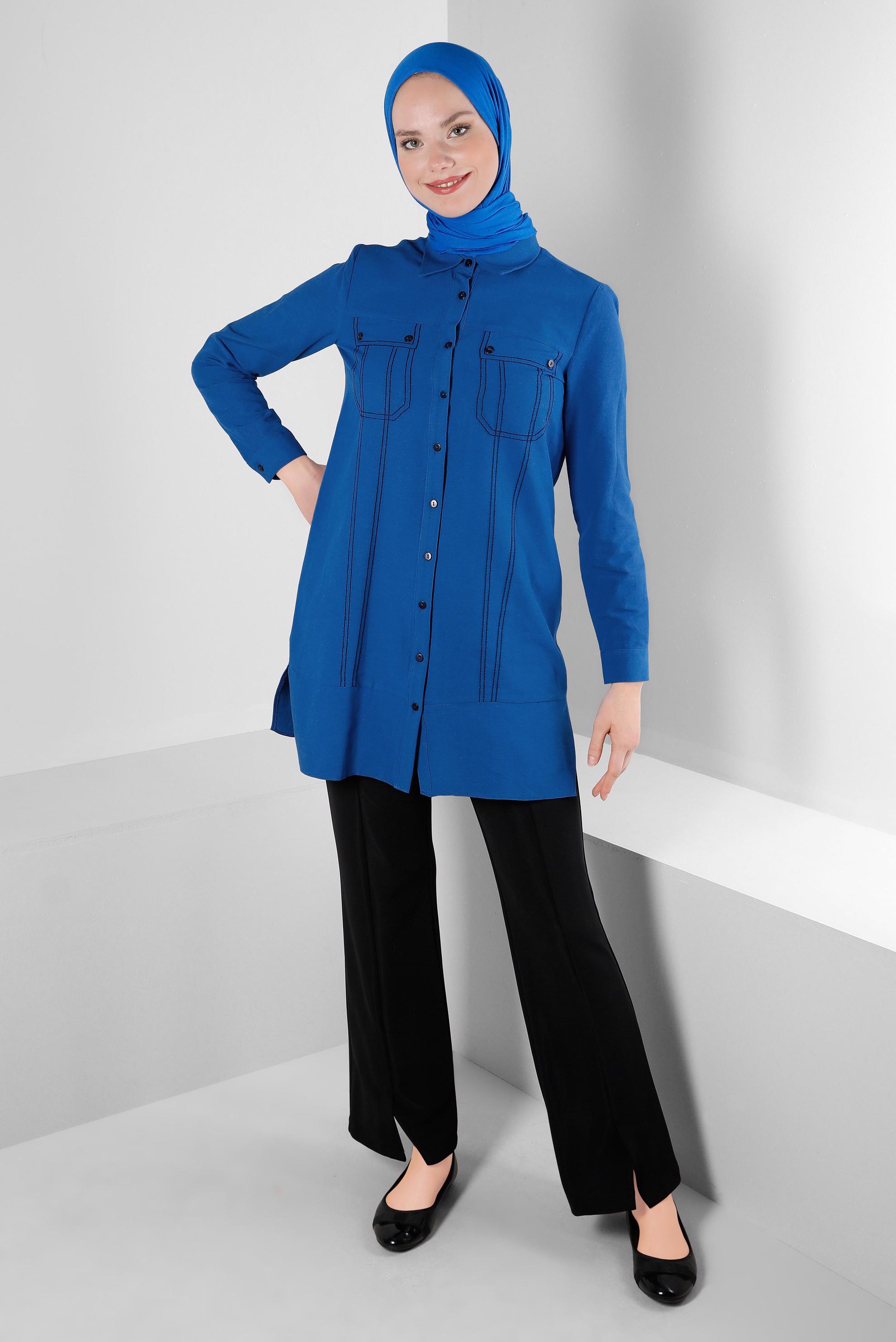 Tesettür giyim LACİVERT DİKİŞ DETAYLI GÖMLEK TUNİK 43608