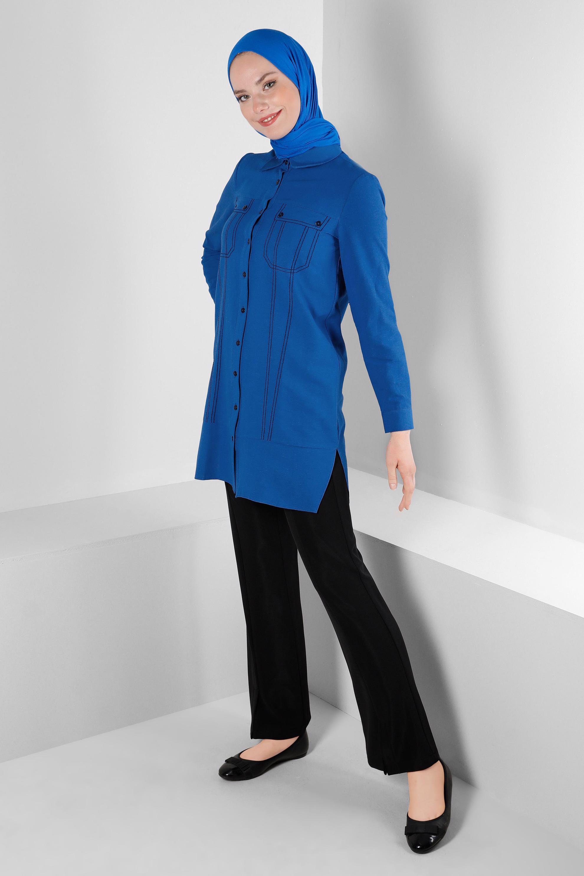 Tesettür giyim LACİVERT DİKİŞ DETAYLI GÖMLEK TUNİK 43608