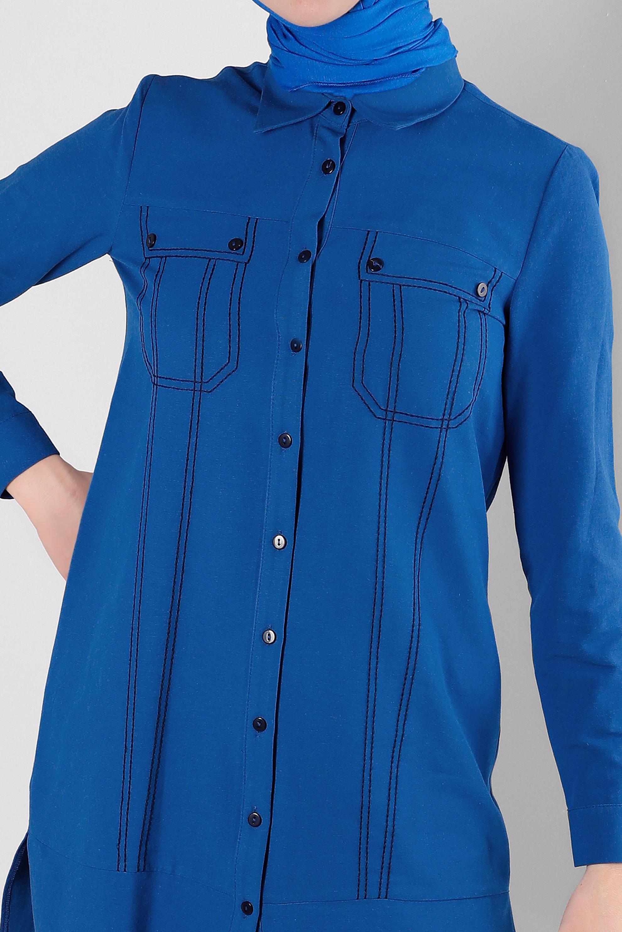 Tesettür giyim LACİVERT DİKİŞ DETAYLI GÖMLEK TUNİK 43608