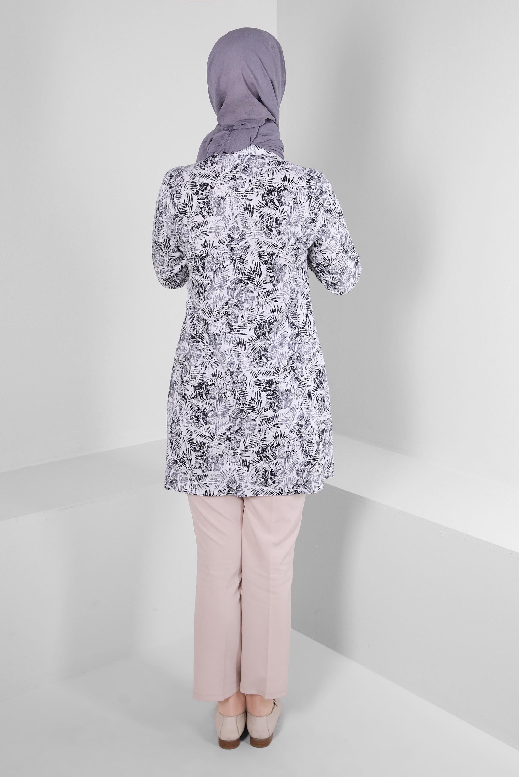 Tesettür giyim SİYAH YAPRAK DESENLİ GÖMLEK TUNİK 43609