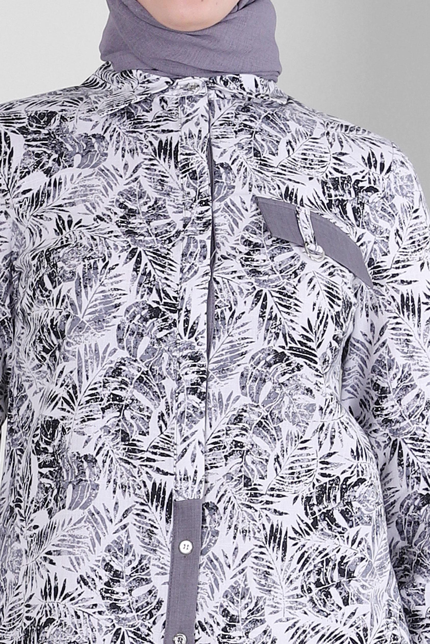 Tesettür giyim SİYAH YAPRAK DESENLİ GÖMLEK TUNİK 43609