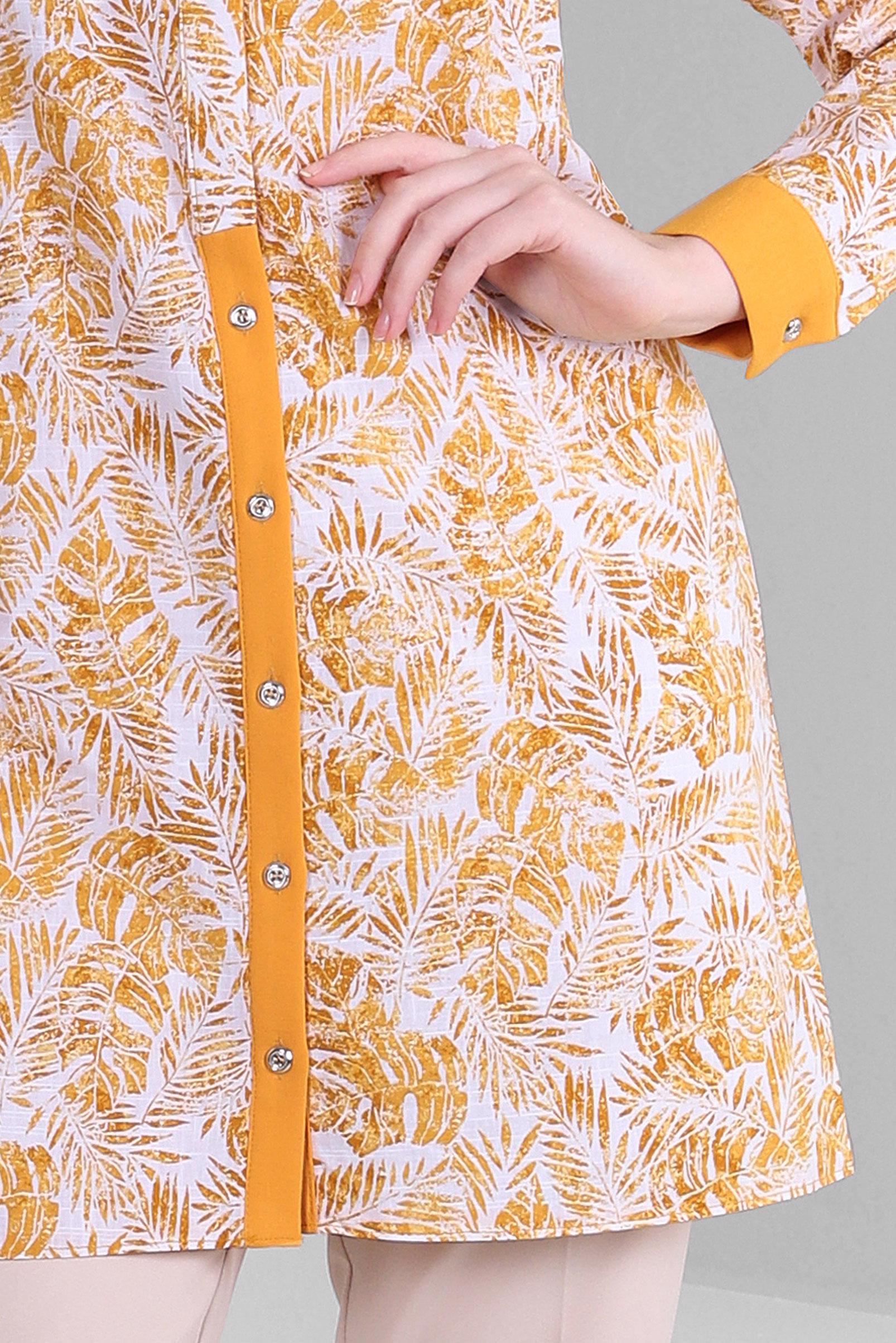 Tesettür giyim SARI YAPRAK DESENLİ GÖMLEK TUNİK 43609