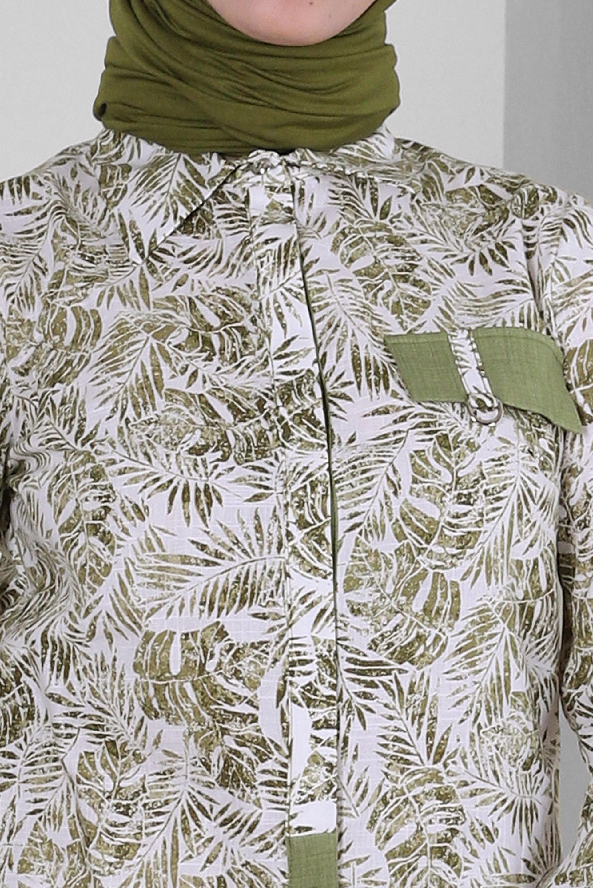 Tesettür giyim HAKİ YAPRAK DESENLİ GÖMLEK TUNİK 43609