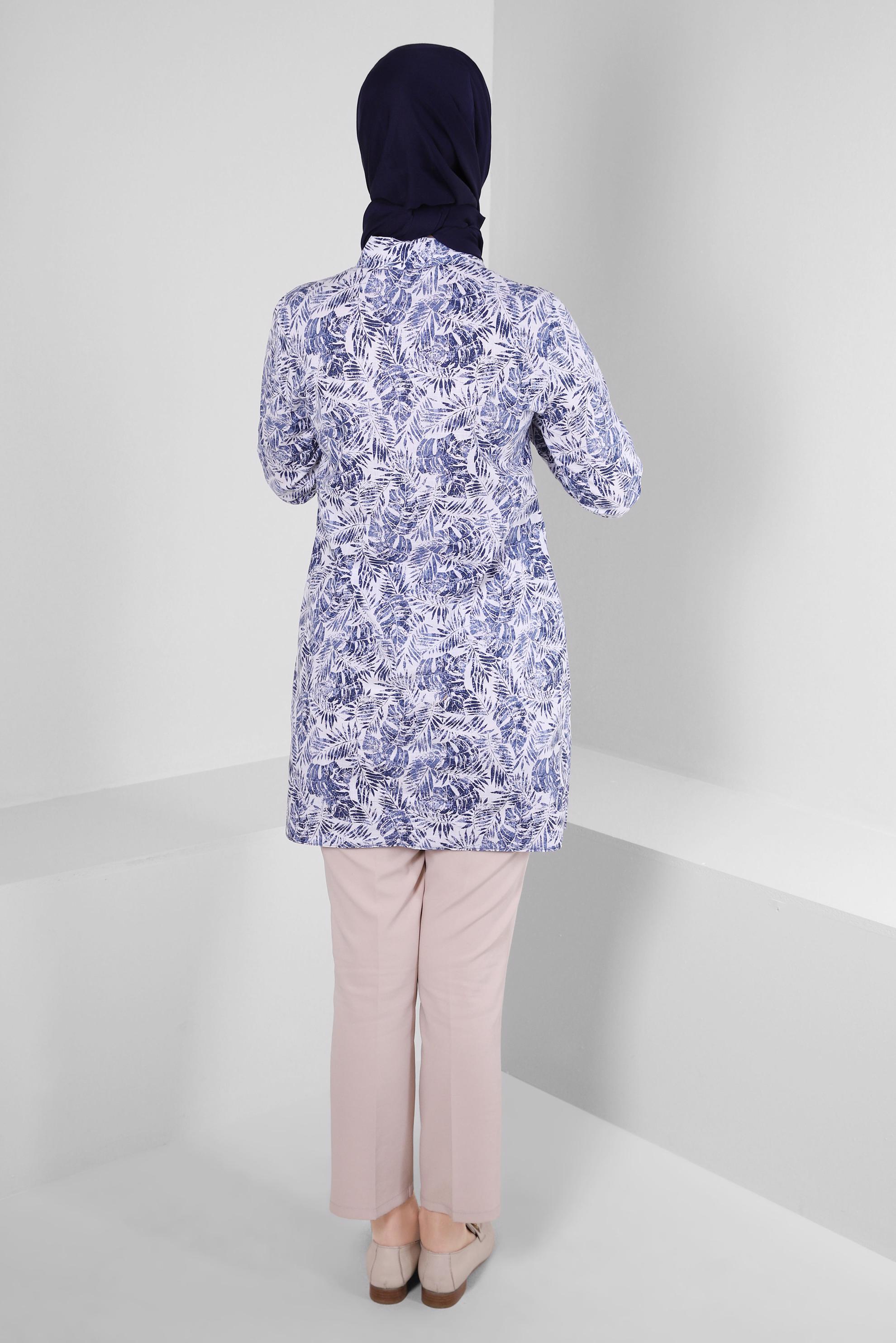 Tesettür giyim LACİVERT YAPRAK DESENLİ GÖMLEK TUNİK 43609