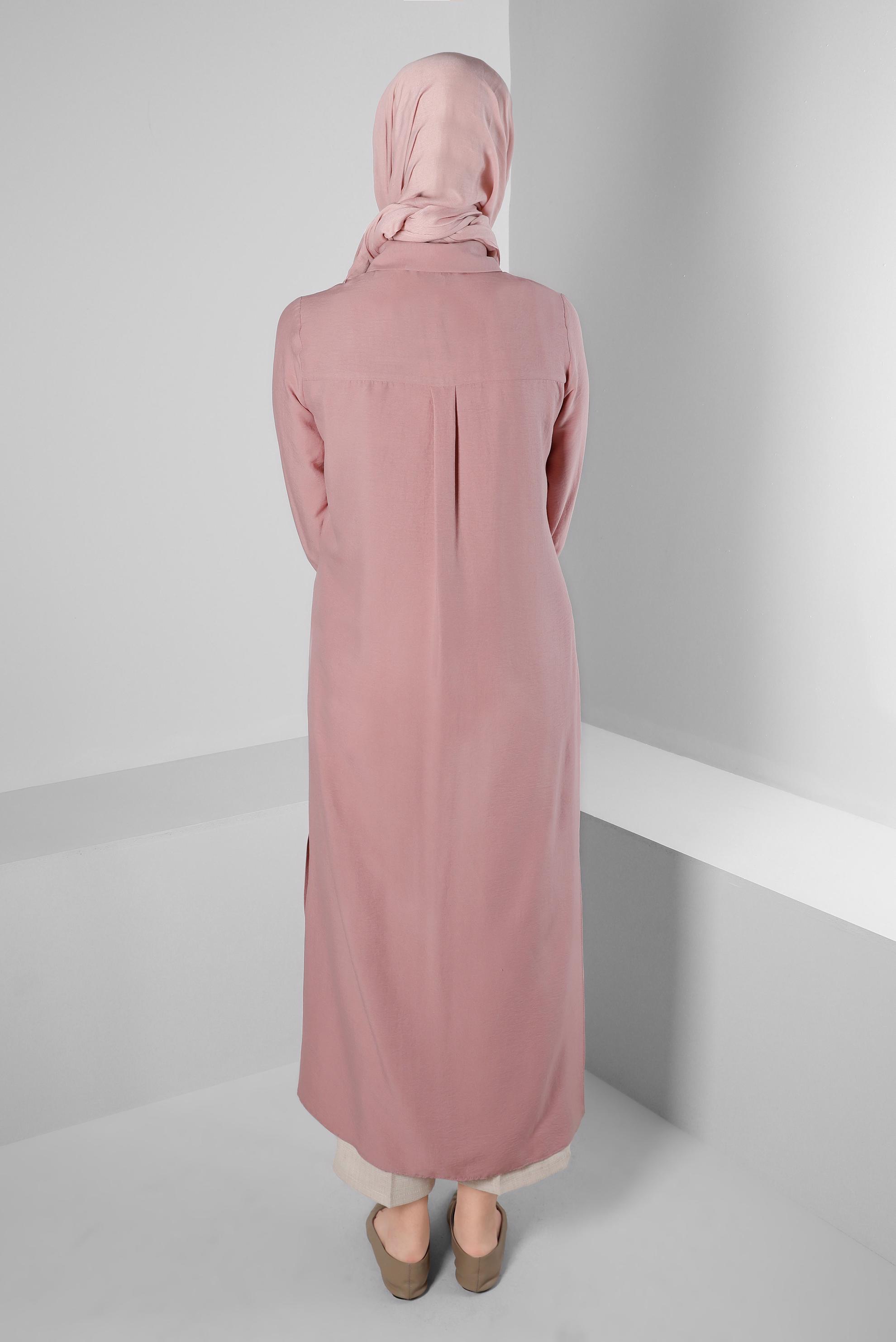 Tesettür giyim PUDRA CEP GÖRÜNÜMLÜ PÜSKÜL DETAYLI TUNİK 43611