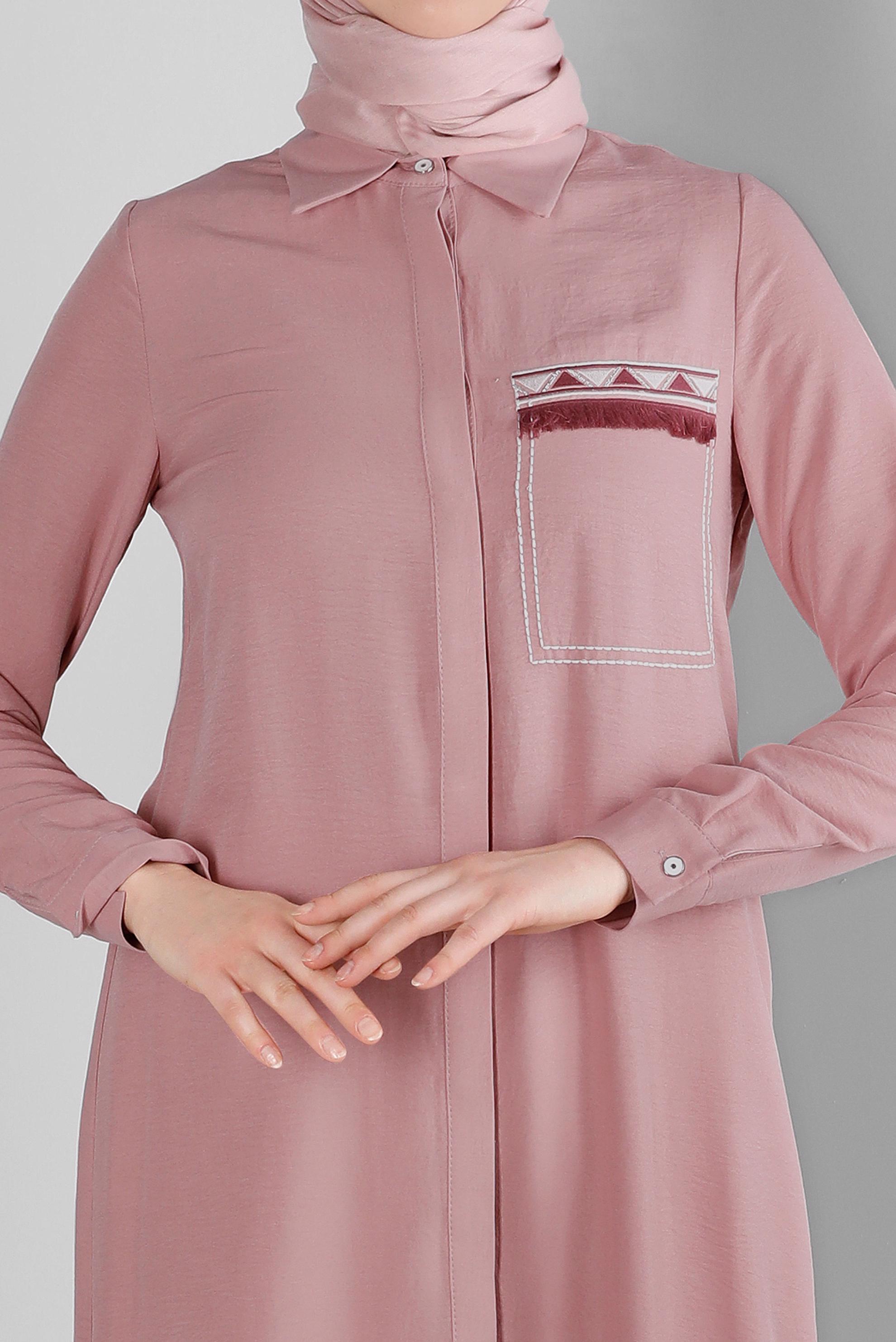 Tesettür giyim PUDRA CEP GÖRÜNÜMLÜ PÜSKÜL DETAYLI TUNİK 43611