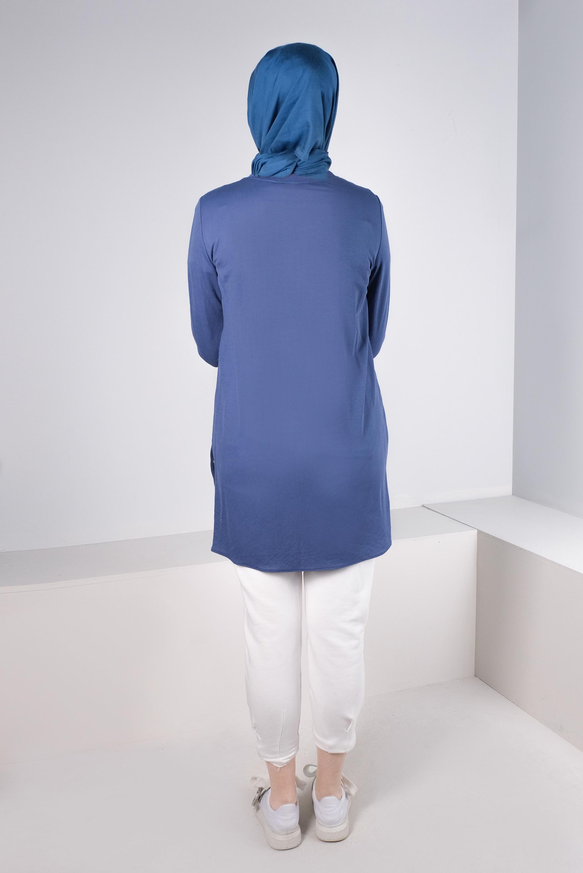 Tesettür giyim LACİVERT KUŞGÖZÜ DETAYLI MANŞETLERİ LASTİKLİ TUNİK 43618