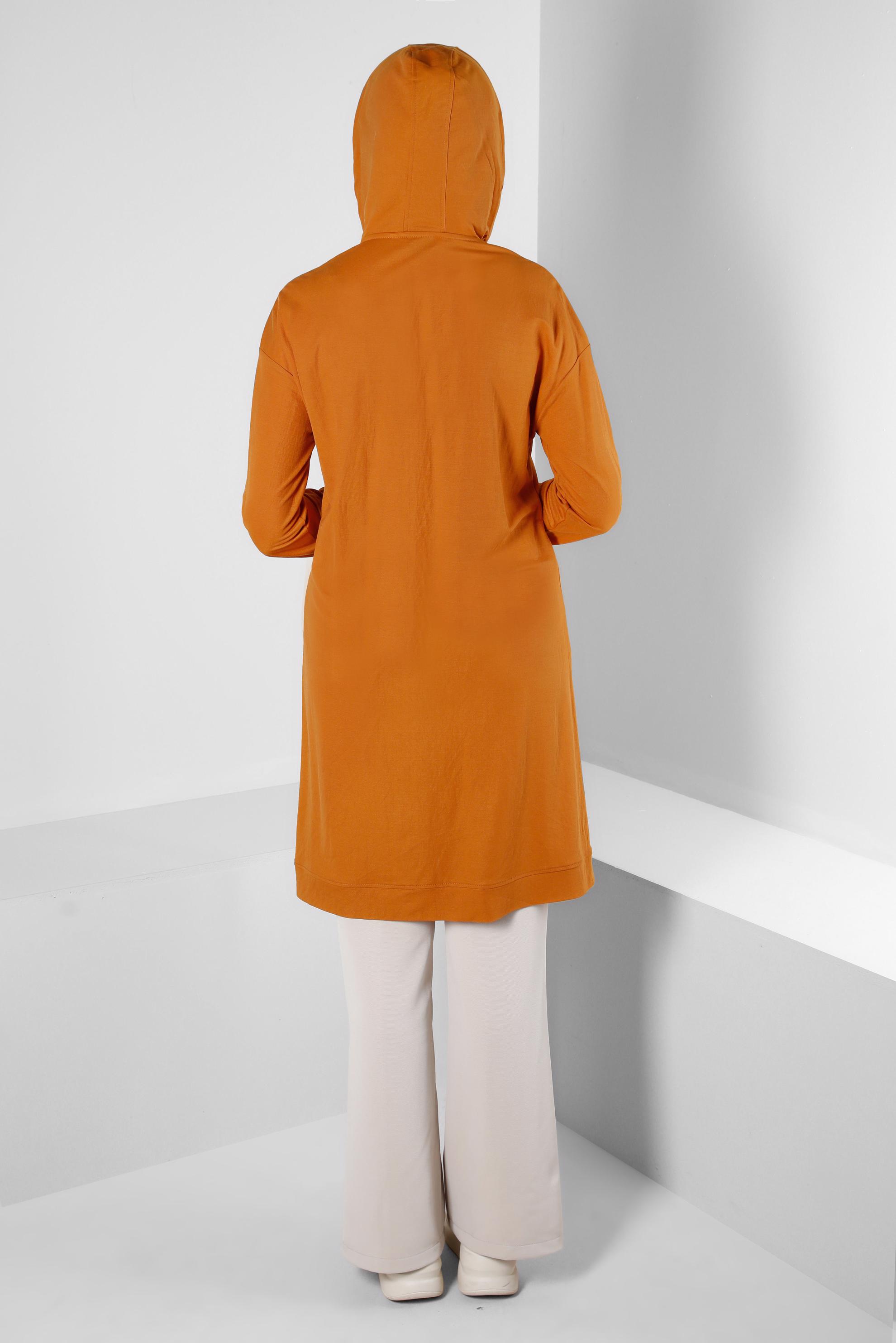 Tesettür giyim SARI KAPÜŞONLU MANŞETLERİ LASTİKLİ TUNİK 43619