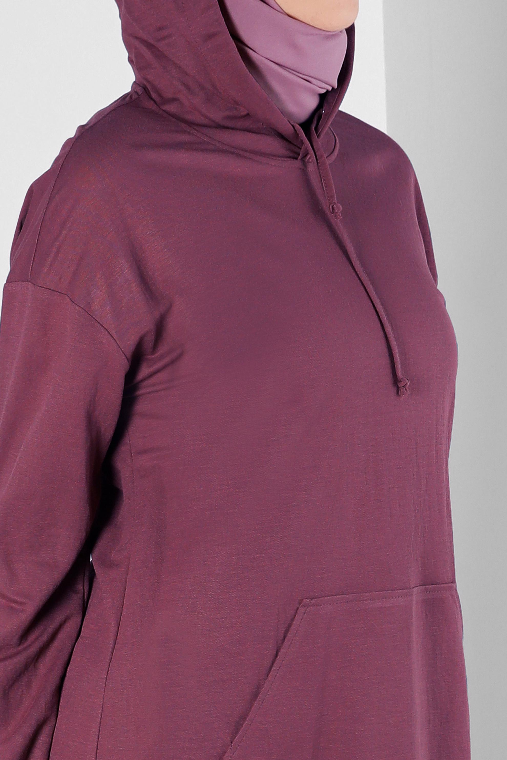 Tesettür giyim PEMBE KAPÜŞONLU MANŞETLERİ LASTİKLİ TUNİK 43619