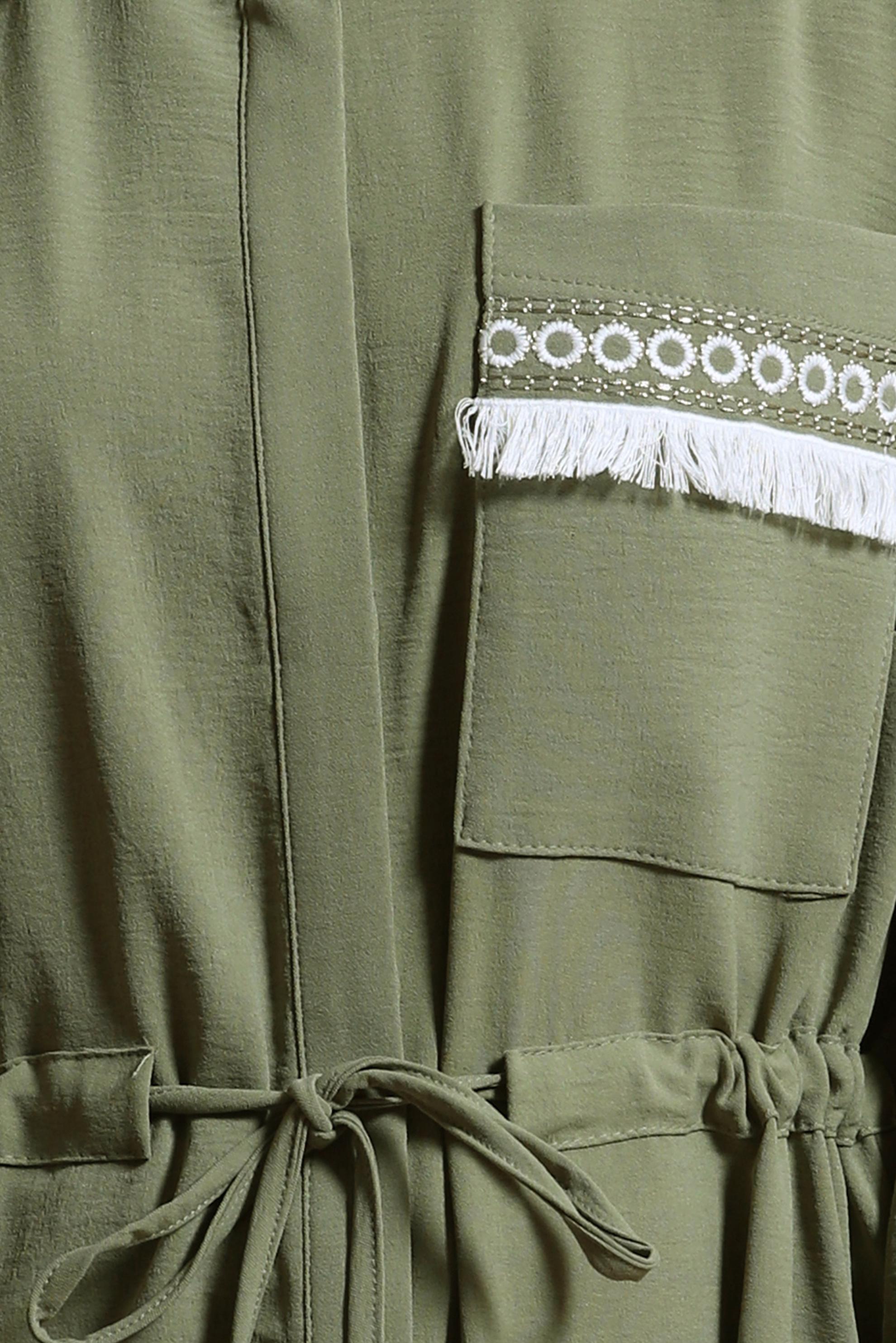 Tesettür giyim HAKİ İŞLEMELİ PÜSKÜL DETAYLI TUNİK 43625