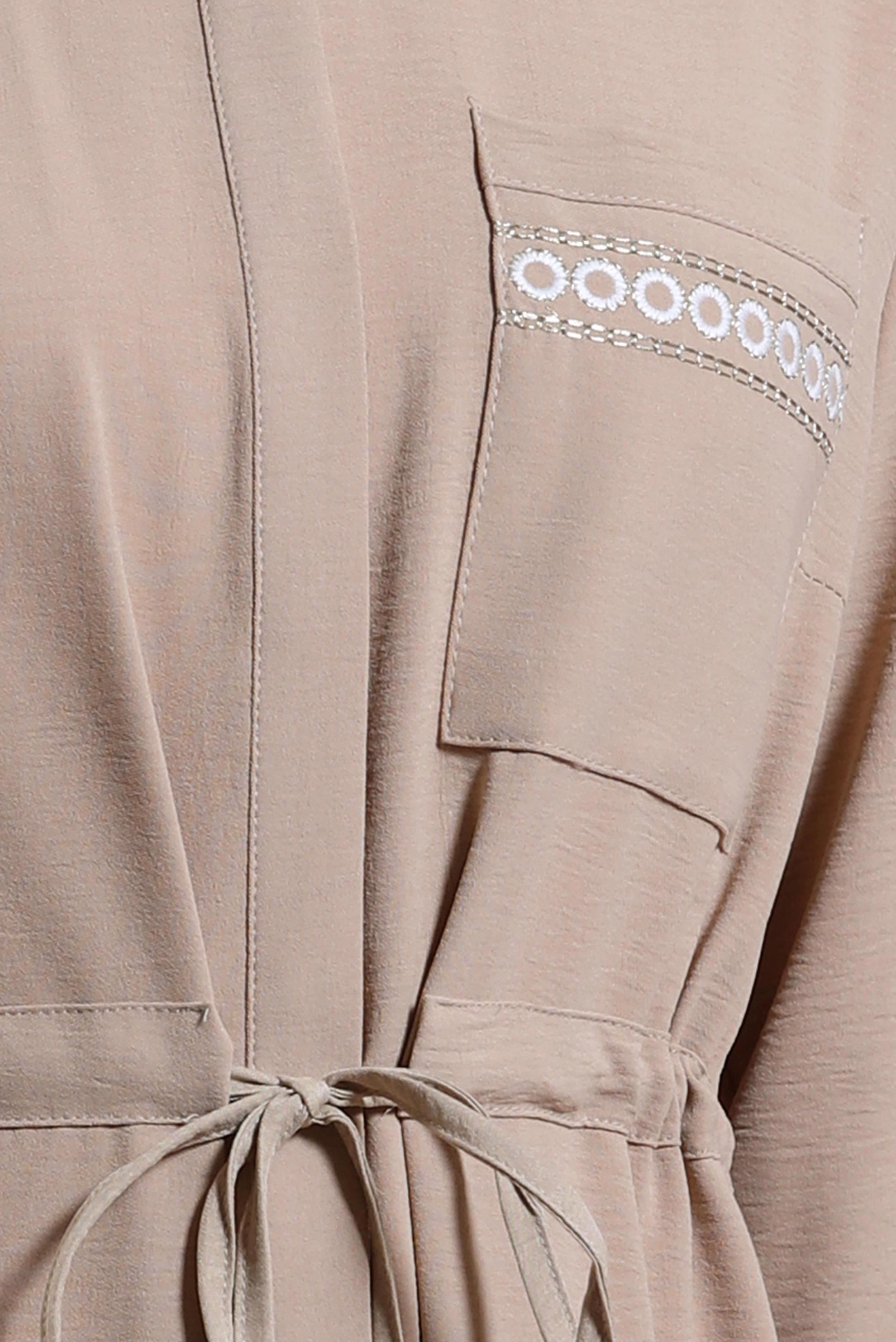 Tesettür giyim KAHVE İŞLEMELİ PÜSKÜL DETAYLI TUNİK 43625