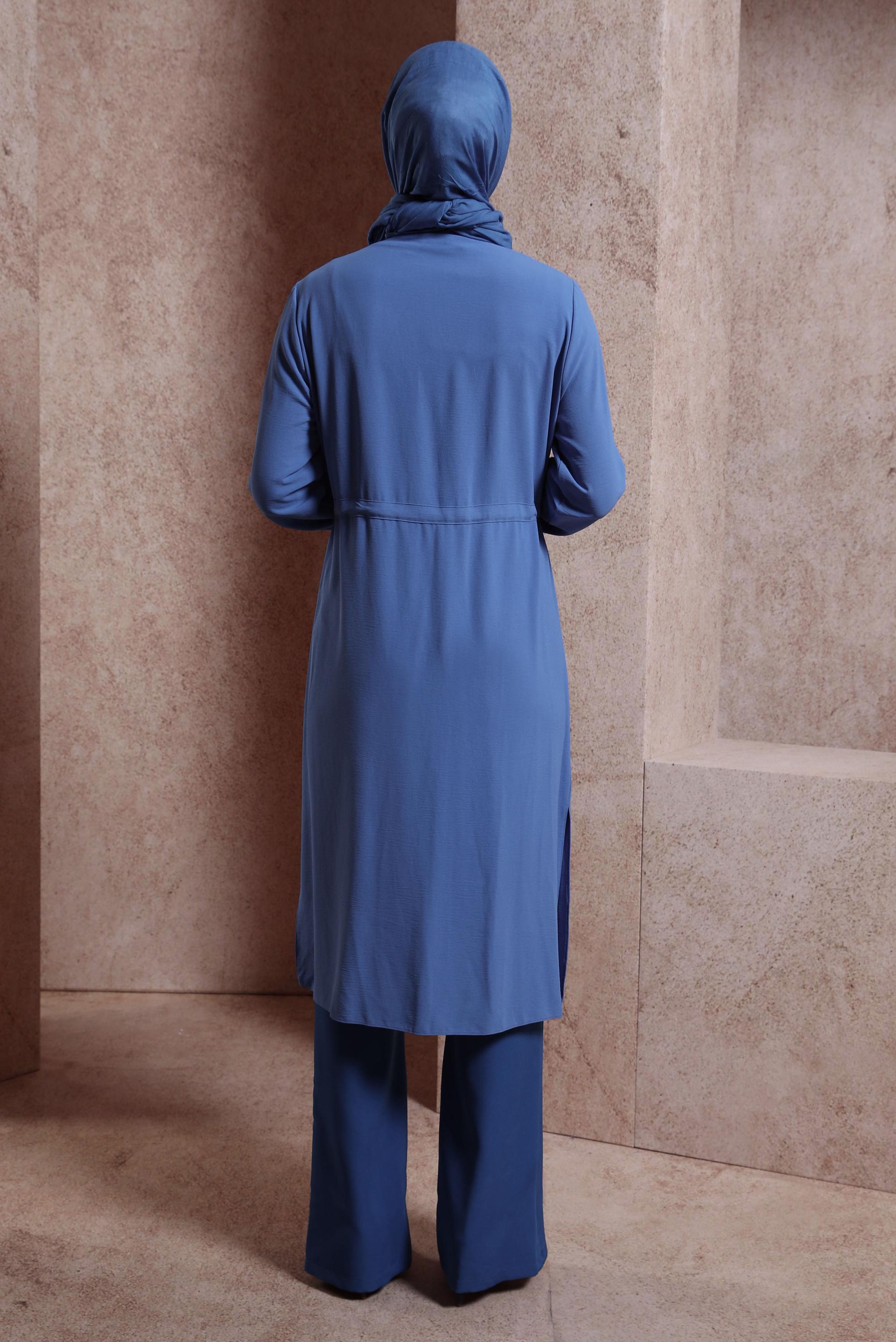 Tesettür giyim LACİVERT İŞLEMELİ PÜSKÜL DETAYLI TUNİK 43625