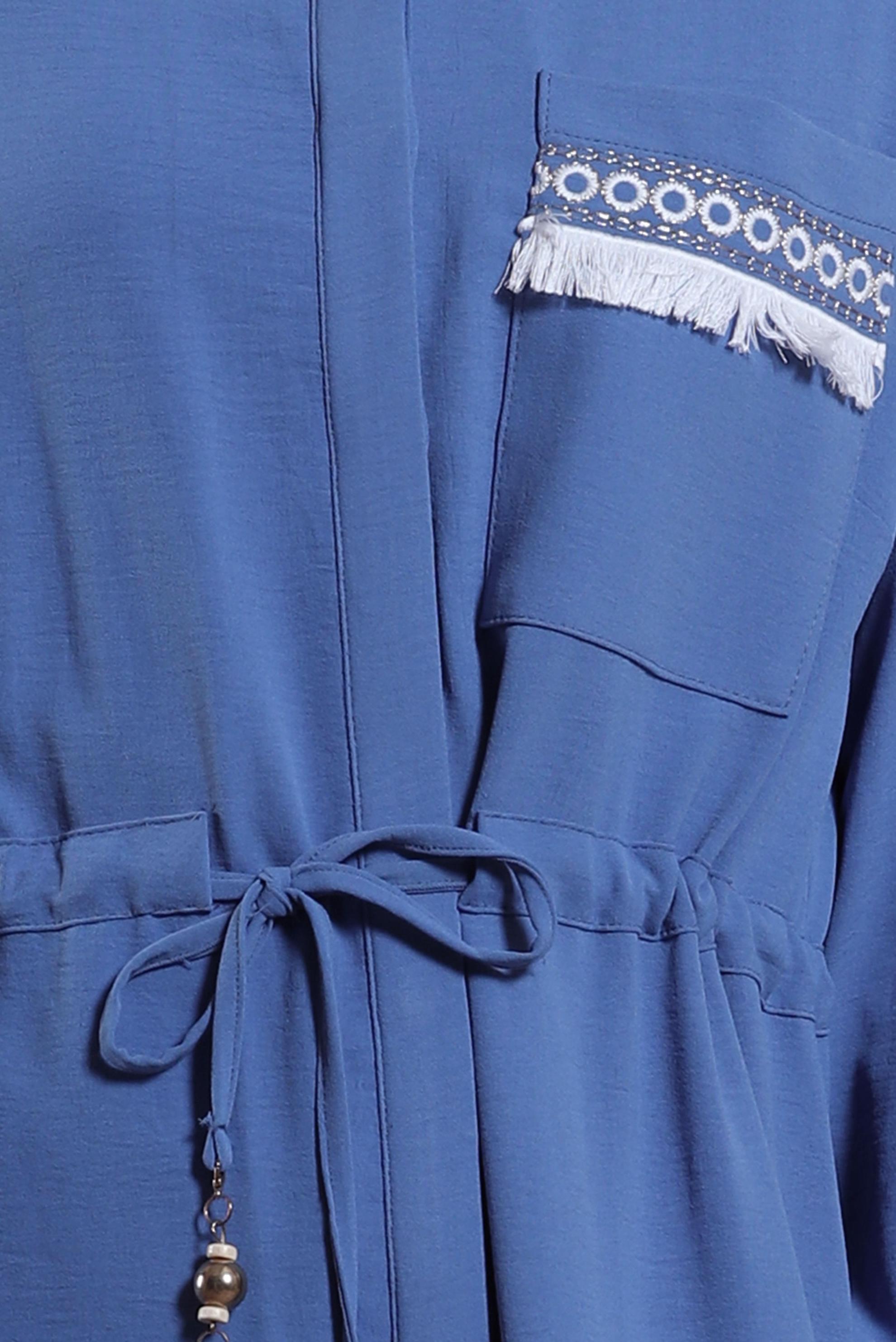 Tesettür giyim LACİVERT İŞLEMELİ PÜSKÜL DETAYLI TUNİK 43625