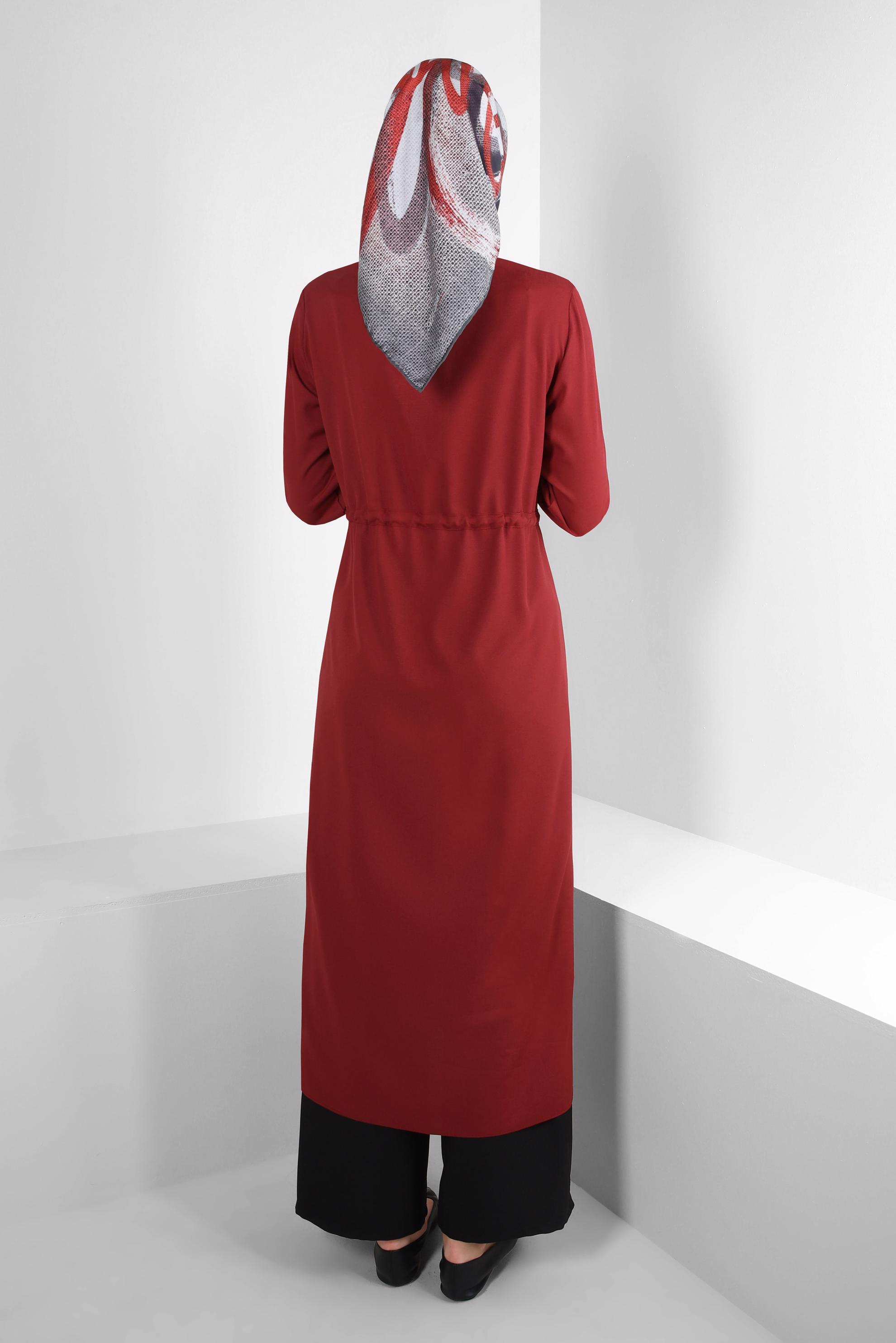 Tesettür giyim TABA YANI YIRTMAÇLI BELİ BÜZGÜLÜ TUNİK 43626