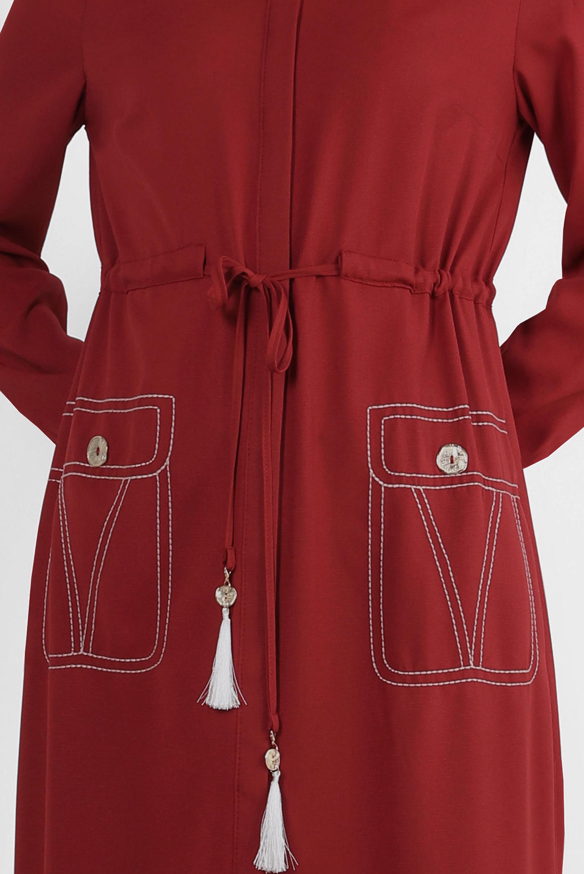 Tesettür giyim TABA YANI YIRTMAÇLI BELİ BÜZGÜLÜ TUNİK 43626