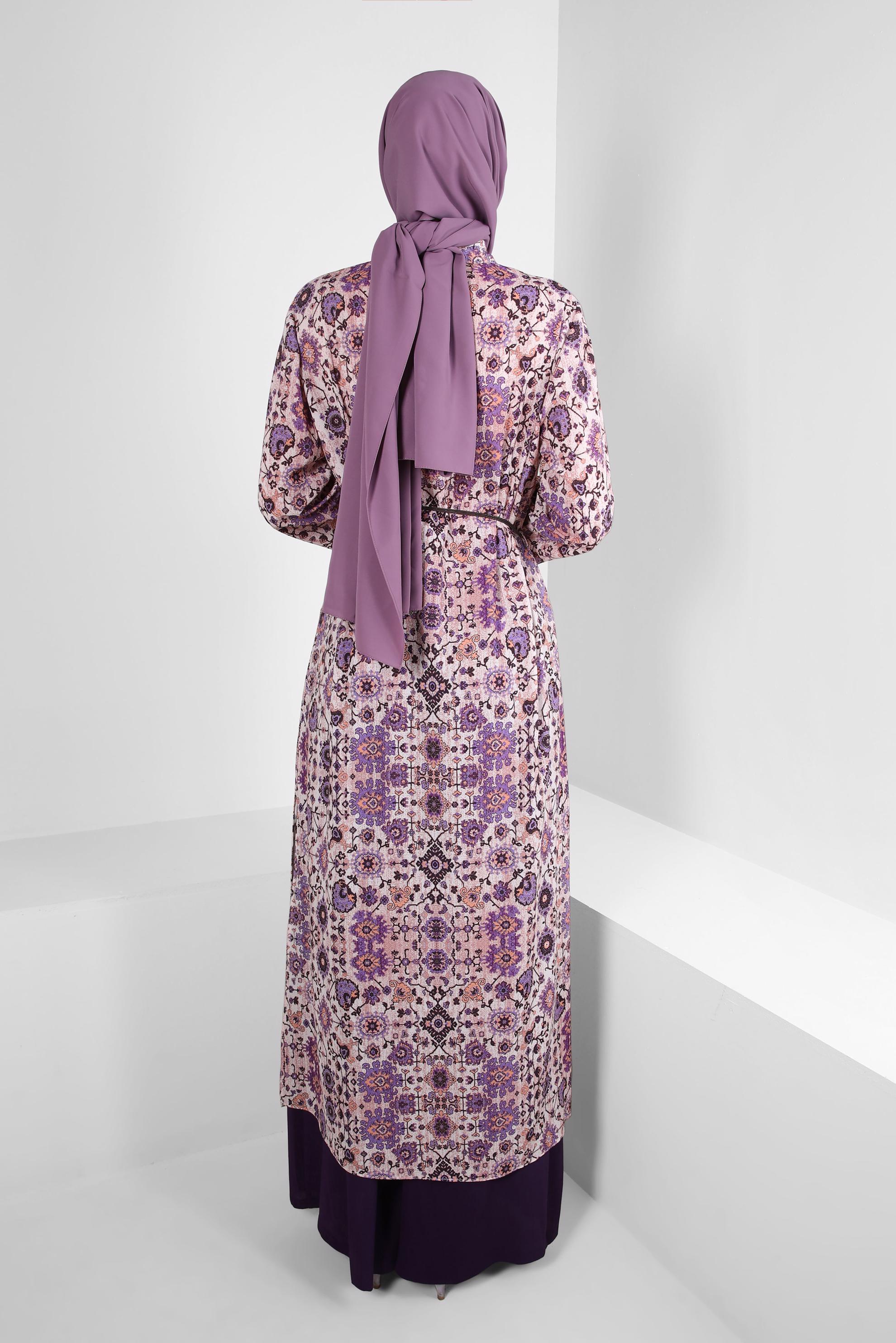 Tesettür giyim LACİVERT ETNİK DESENLİ DÜĞMELİ UZUN TUNİK 43639