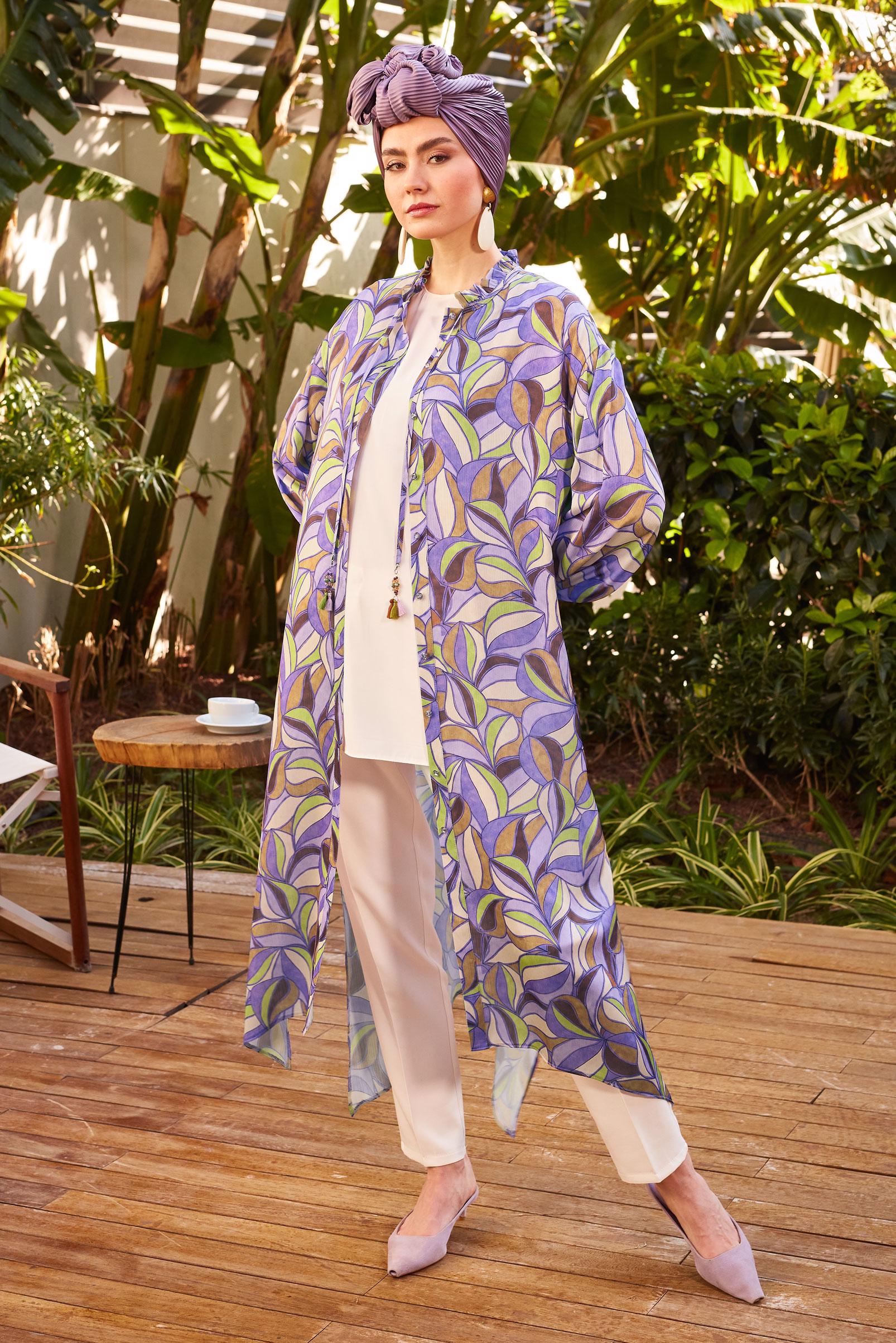 Vêtements hijab POURPRE TUNIQUE MOTIF COL NOUÉ 43640