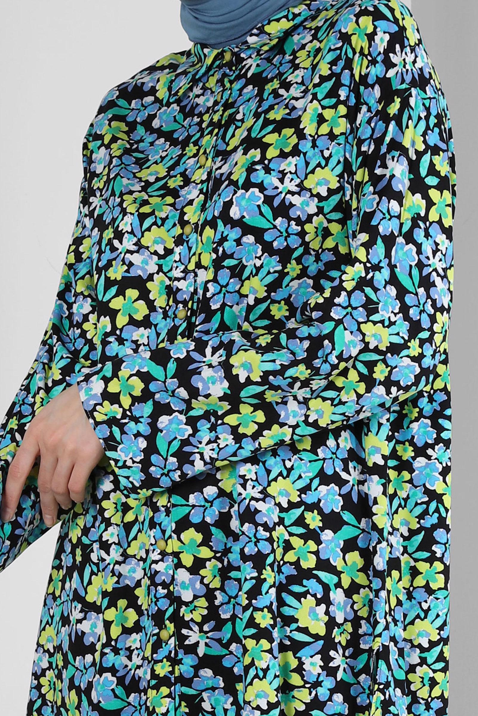 Tesettür giyim MAVİ ÇİÇEK DESENLİ GÖMLEK TUNİK 43643 