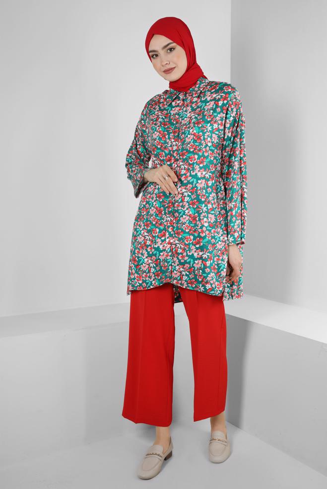 Tesettür giyim  ÇİÇEK DESENLİ GÖMLEK TUNİK 43643  - ALVİNA