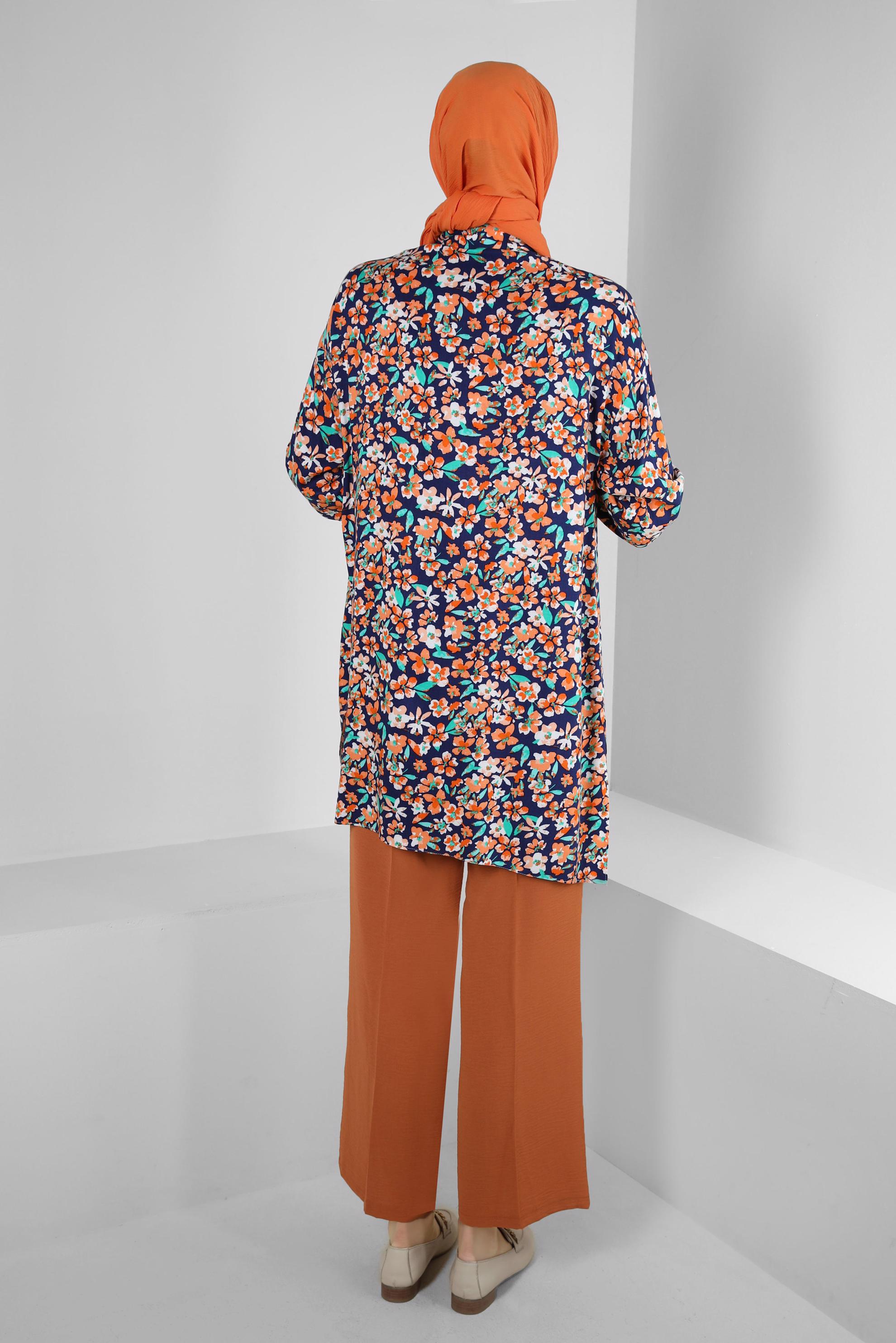 Tesettür giyim TURUNCU ÇİÇEK DESENLİ GÖMLEK TUNİK 43643 