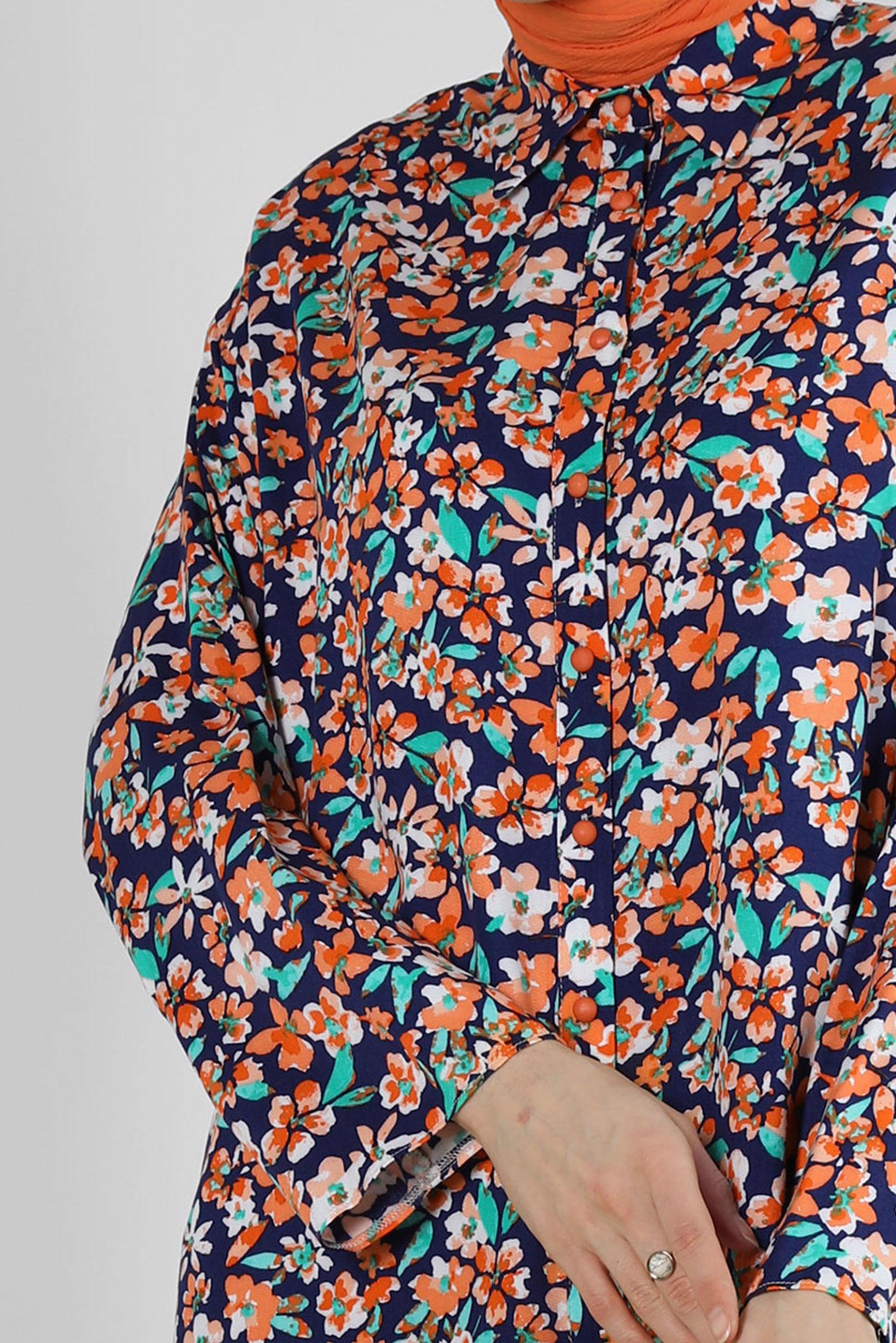 Tesettür giyim TURUNCU ÇİÇEK DESENLİ GÖMLEK TUNİK 43643 