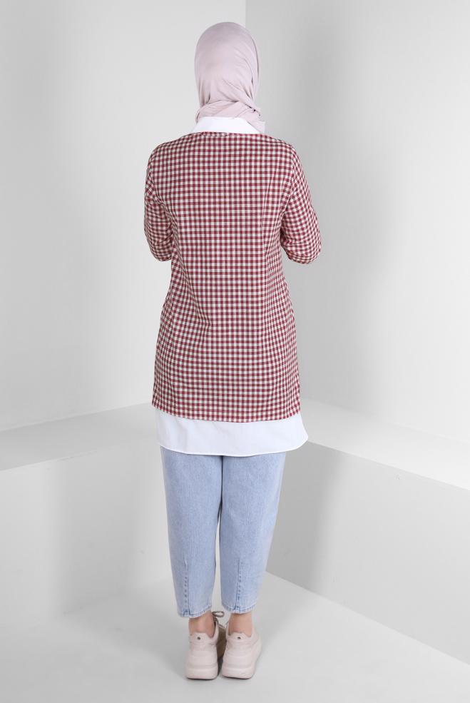 Vêtements hijab BEIGE TUNIQUE À MOTIF VICHY 43644 - ALVİNA